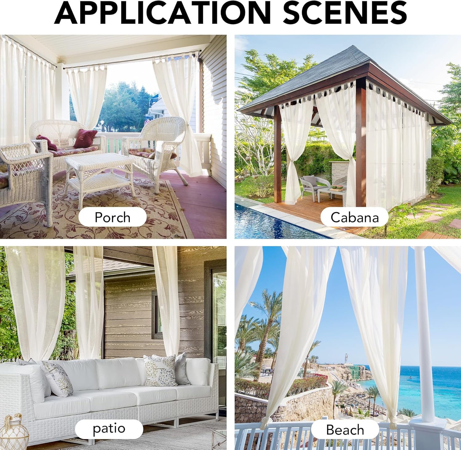 Deconovo Outdoor Sheer Curtains for Patio, Waterproof Voile Curtain Panels, Light Filtering Privacy Drapes for Pergola Gazebo Porch, Indoor Outdoor Use, Back Tab（Beige, 54x108 Inch, 2 Panels)