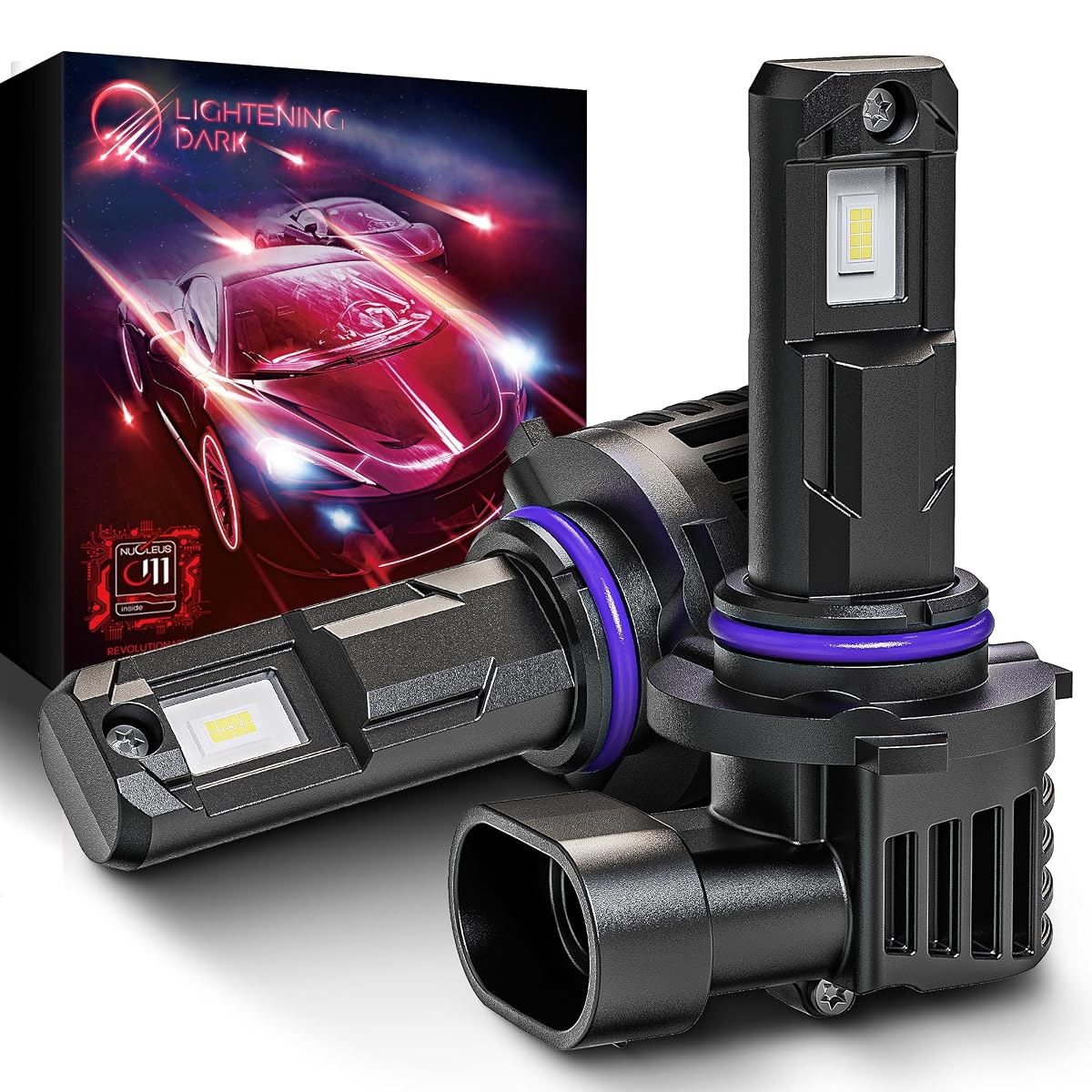 LIGHTENING DARK 9012 Fog Light Bulbs, 400% Bright, 6500K Xenon White, Aluminum,