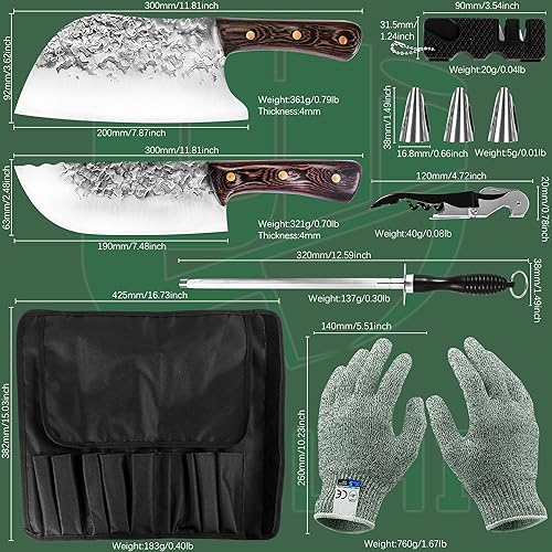 Miniatura 6 de FULLHI Juego de cuchillos de carnicero de 11 piezas y cuchillo de carnicero portátil con bolsa para cuchillos y funda