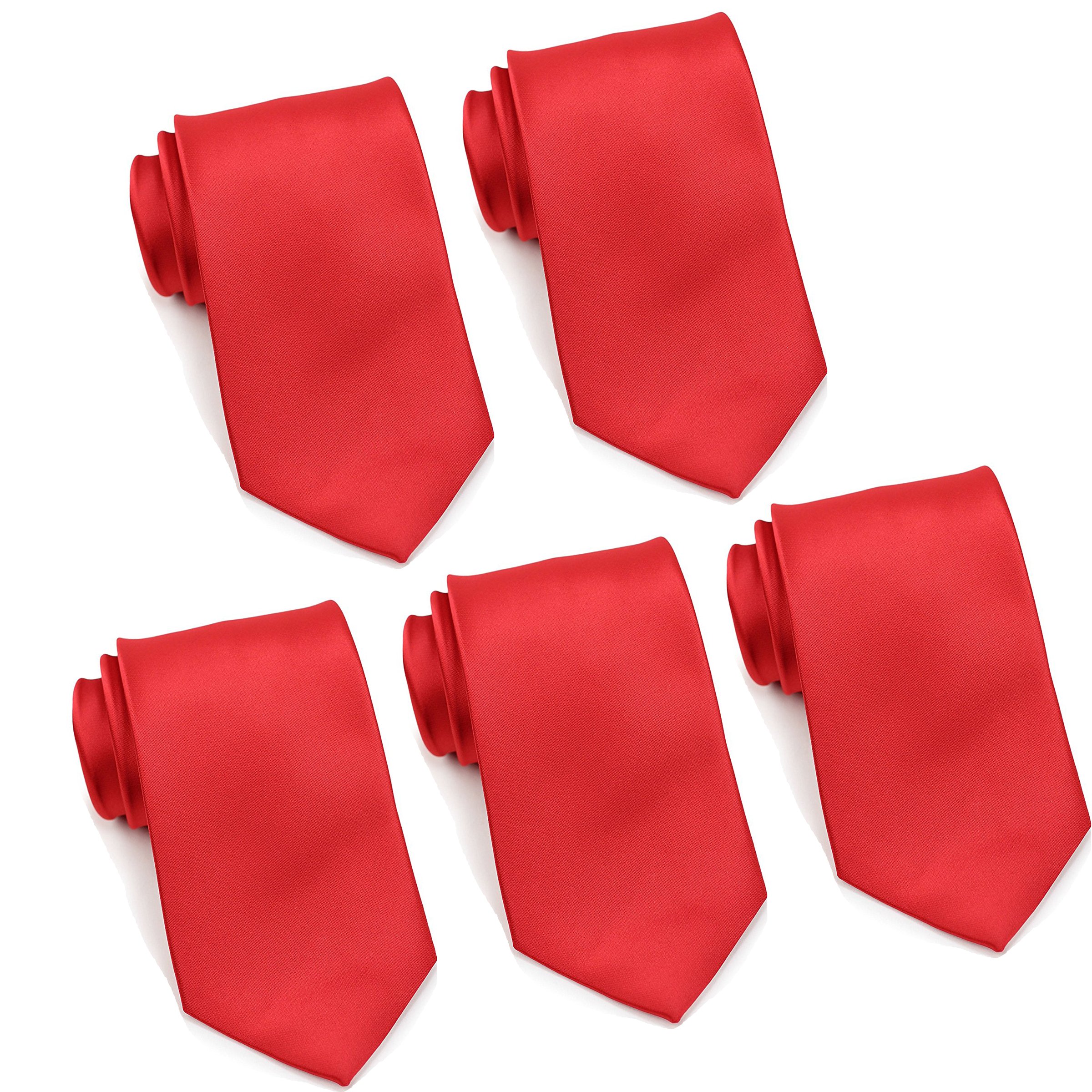 FOMANN Mens Formal Tie Wholesale Lot of 5 Mens Solid Color Wedding Ties 3.5" Satin Finish