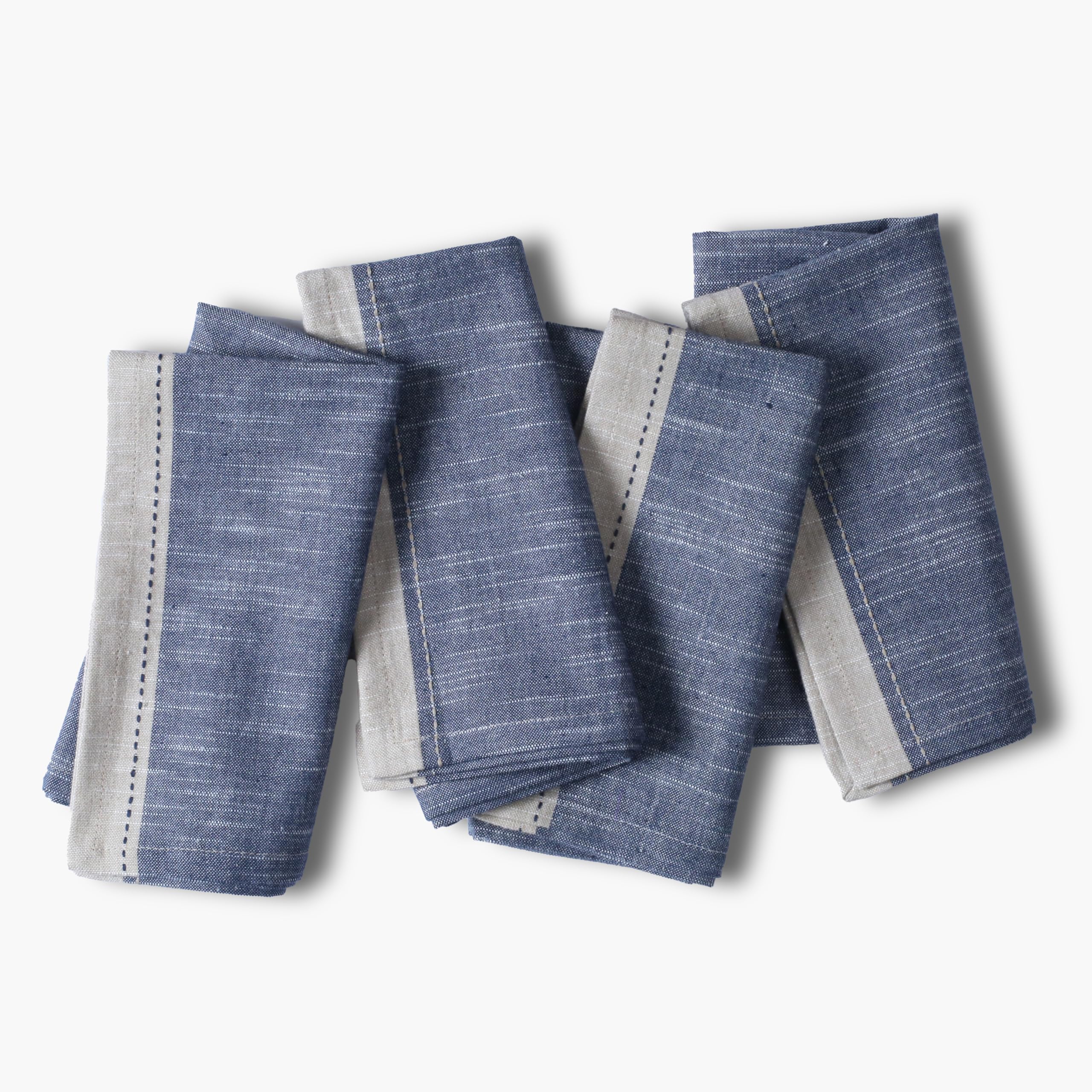 Palisa Cloth Napkins Set of 4 Textured Cotton 18x18 - Premium Contrast Border Spring Dinner Napkins for Easter Basket Decor Farmhouse Wedding, Soft Washable Table Linen for Everyday Use - Denim Blue