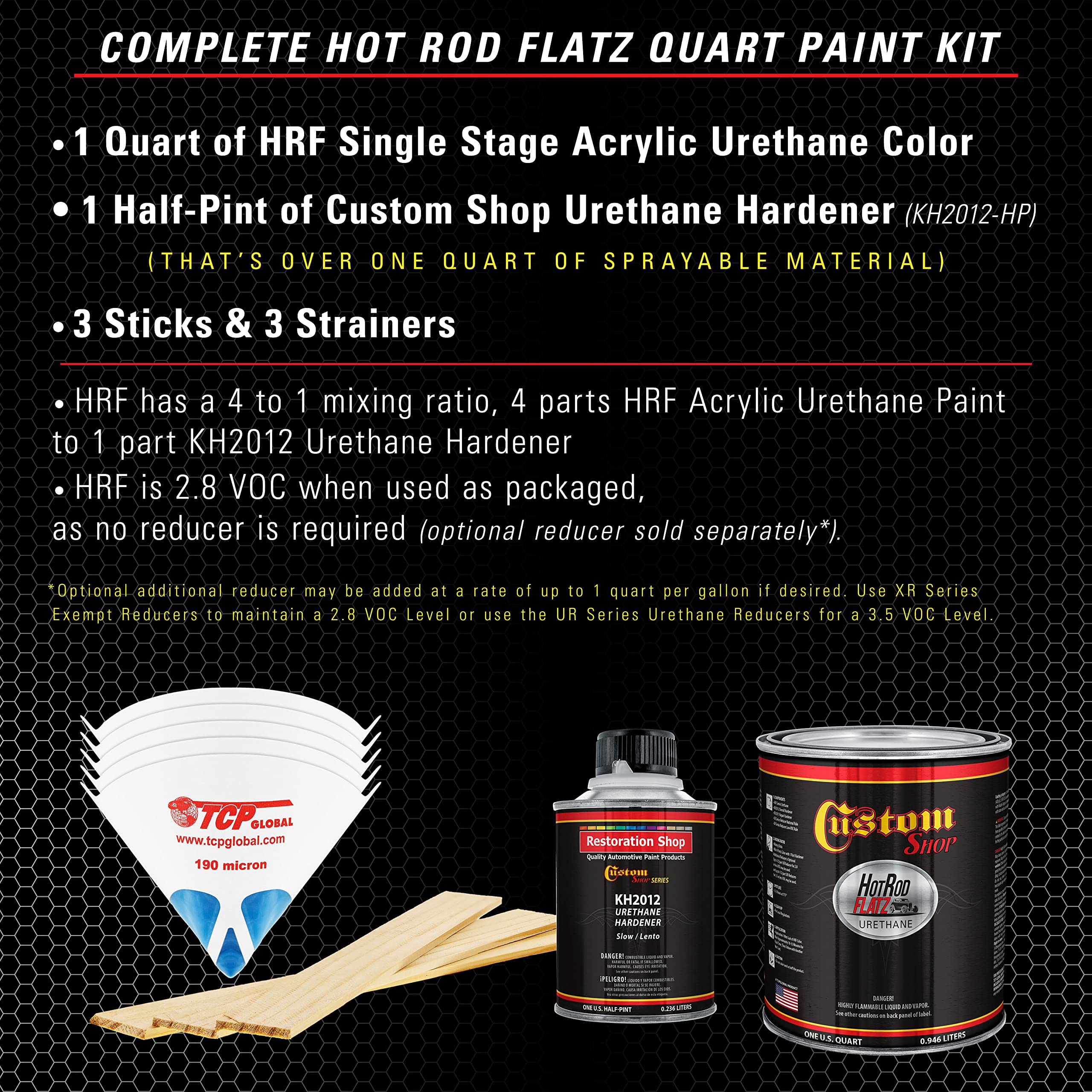 Custom Shop - Dove Gray - Hot Rod Flatz Flat Matte Satin Urethane Auto Paint - Complete Quart Paint Kit - Professional Low Sheen Automotive, Car Truck Coating, 4:1 Mix Ratio