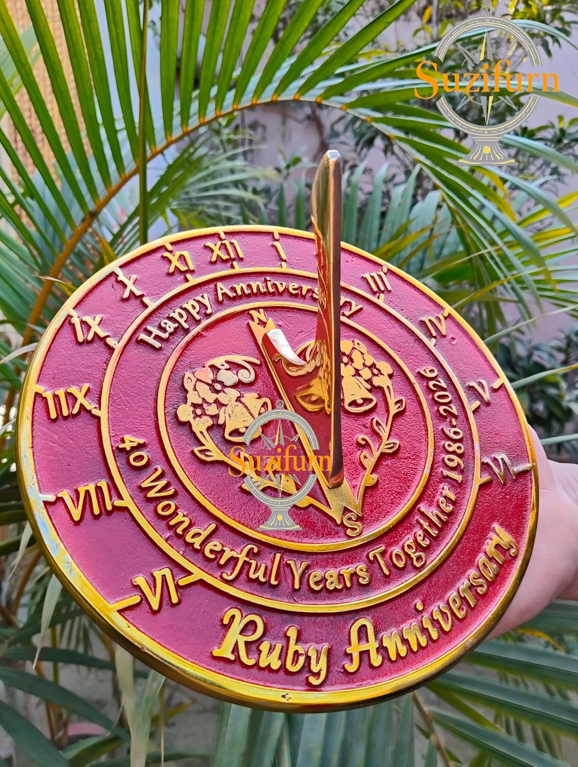 Wedding Anniversary Sundial Gift 40th Ruby Anniversary Present for Husband or Wife, Parents, Grandparents, Friends, Couples, Him & Her