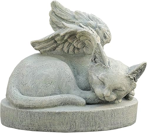 Napco Ángel dormido de gato en pedestal 10 x 7.5 pulgadas resina mascota duelo jardín estatua