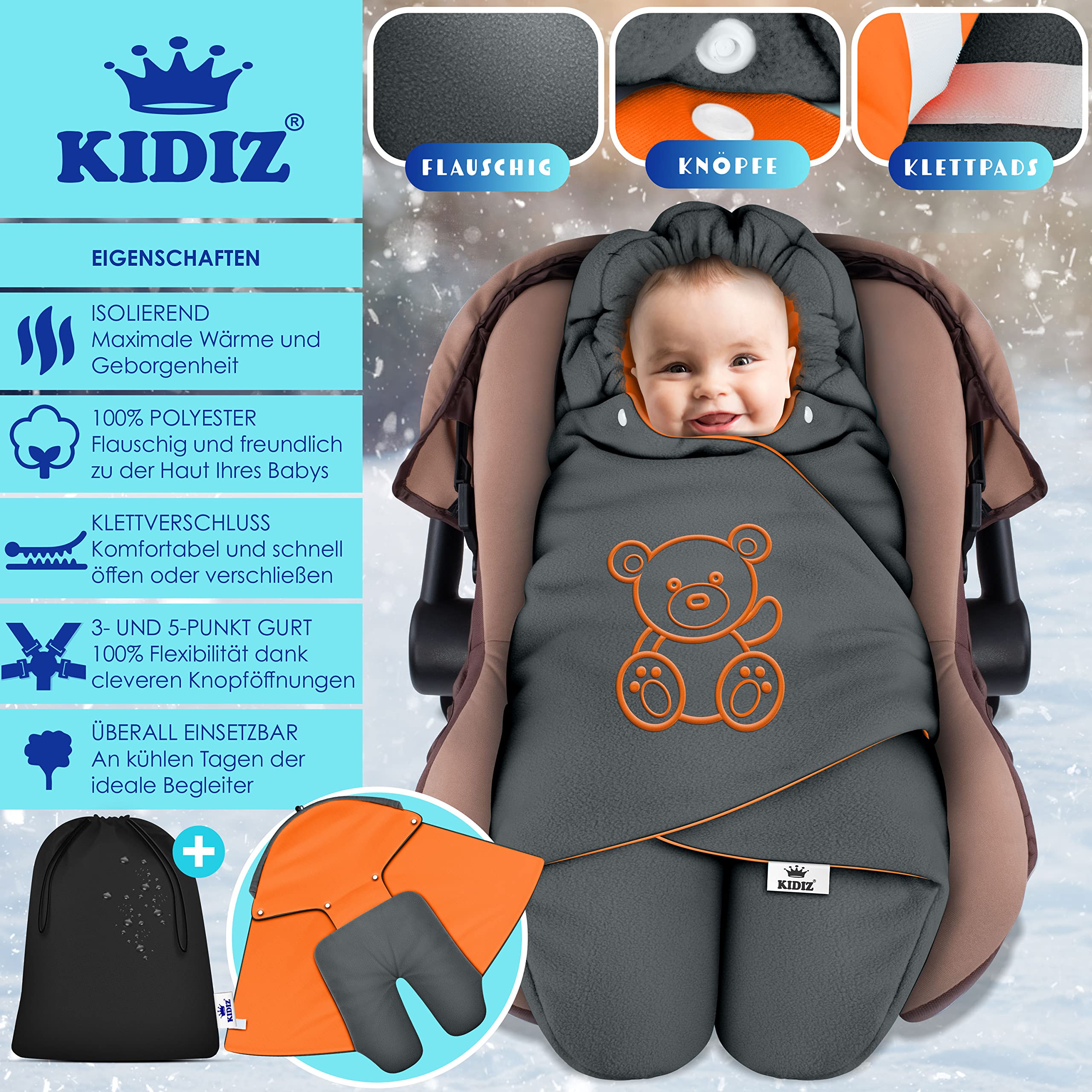 Kidiz Coperta Coperta Invernale Con Cappuccio Per Ovetto E