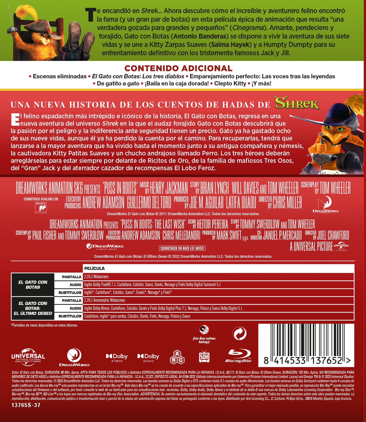 El gato con botas Pack 1-2 (Blu-ray) [Blu-ray]