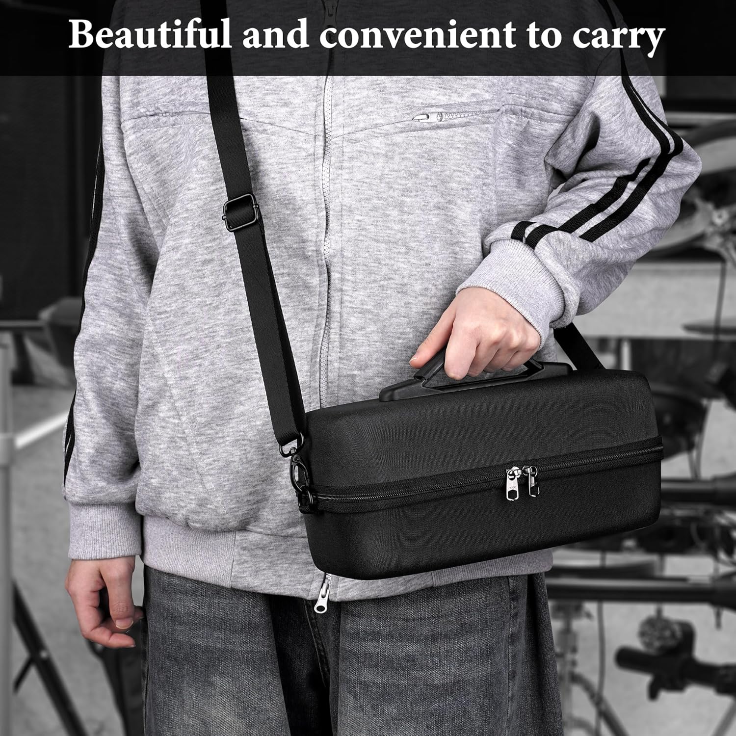 Geekria Shield Speaker Case Compatible with JBL Charge 6, Replacement Hard Shell Portable Protective Carrying Bag with Cable Storage, Keychain Hook, Travel Shoulder Strap (Dark Grey) - Image 6