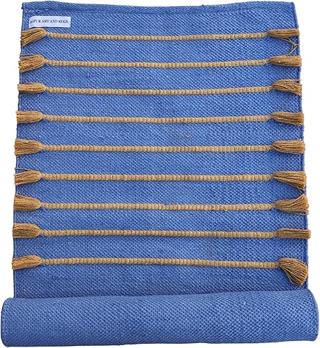 Miniatura 14 de Jaipur art & Rugs Estera de yoga de algodón - Alfombra tejida a mano ecológica - Antideslizante y gruesa (61x183x5mm) para fitness diario en casa -