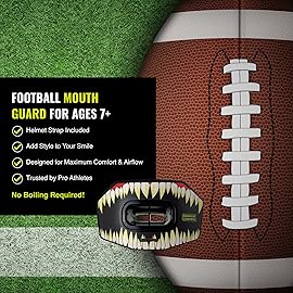 DAMAGE CONTROL Youth Football Mouth Guard - Breathable No Boil Mouthpiece, Protects Lips & Teeth, Works with Braces, Includes Helmet Strap - Sports Gear & Accessories (Symbite)