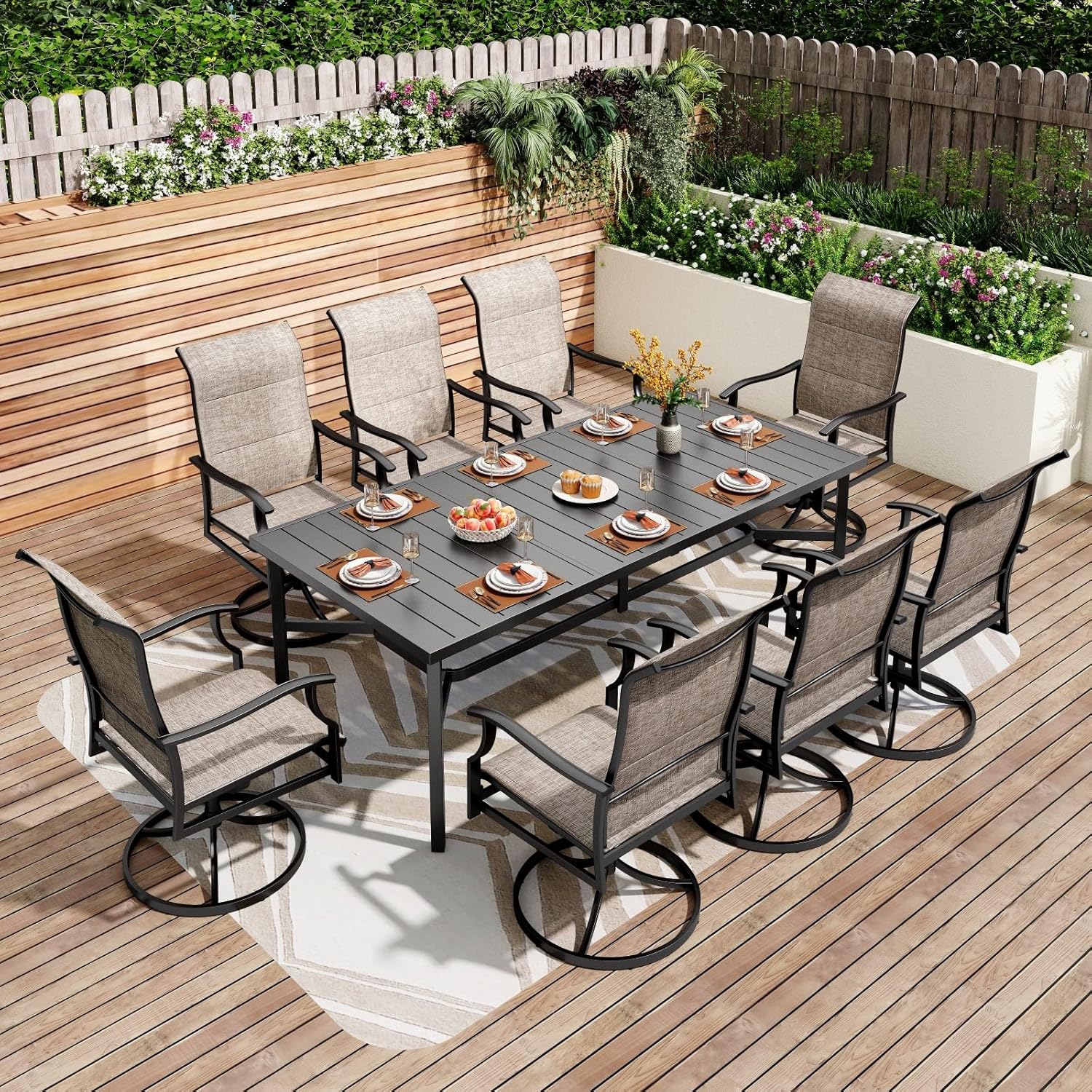 PHI VILLA 9-Piece Patio Dining Set Review: Swivel Chairs & Table for Garden BBQs