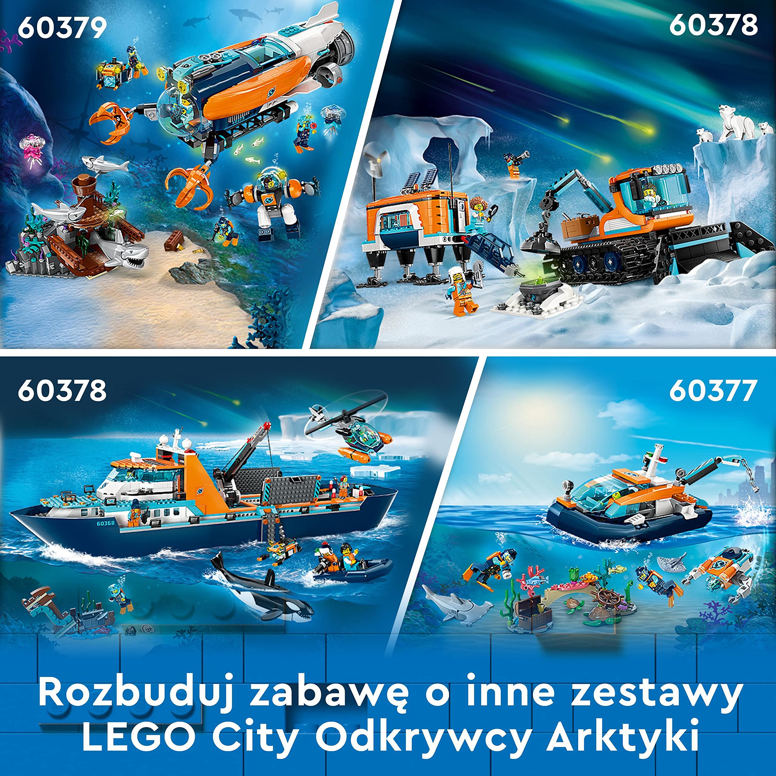 LEGO 60379 City Łódź podwodna badacza dna morskiego, Zabawka Podwodna dla Dzieci z Dronem i Figurkami Rekinów, Wrak Statku i Minifigurki, Pomysł na Prezent dla 7-latka, Dziewczynki i Chłopca