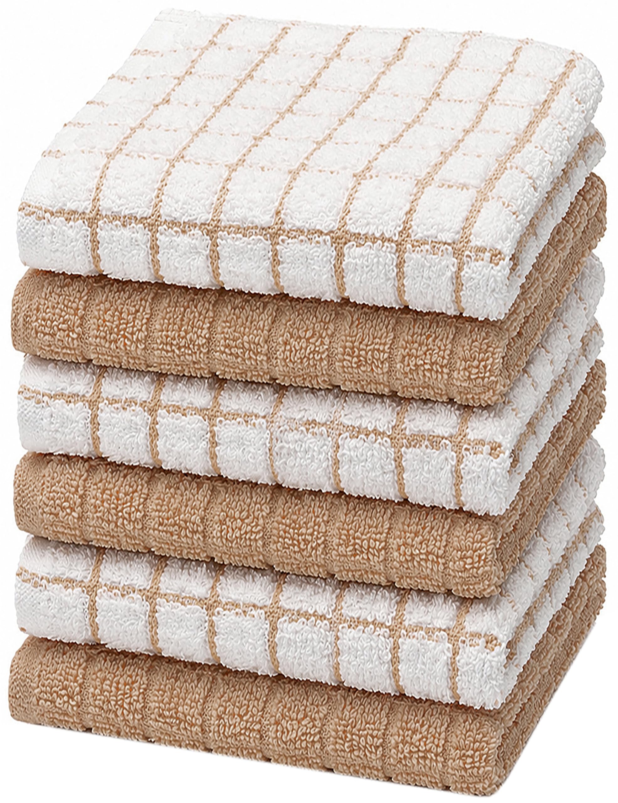 Bumble Dish Cloths (6-Pack), 100% Cotton Kitchen Towels, 12"x12" - Tan
