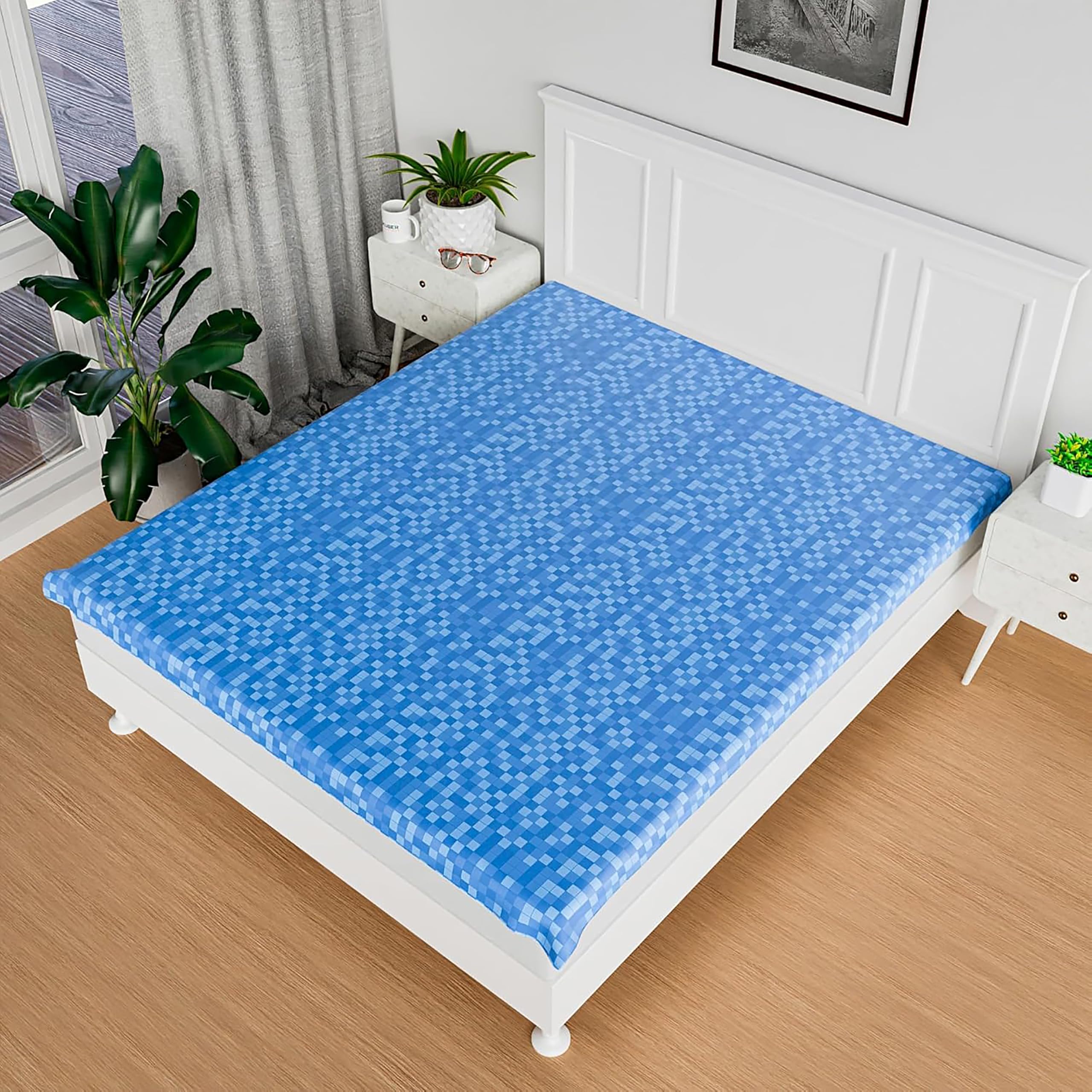 Fancy Walas Mattress Cover | PVC Double Bed Mattress Protector Sheet | Check Dustproof Mattress Cover | Waterproof Mattress Sheet for Bed | Plastic Bed Sheet for Baby and Adult | 80 x 80 Inch | Blue-image-30