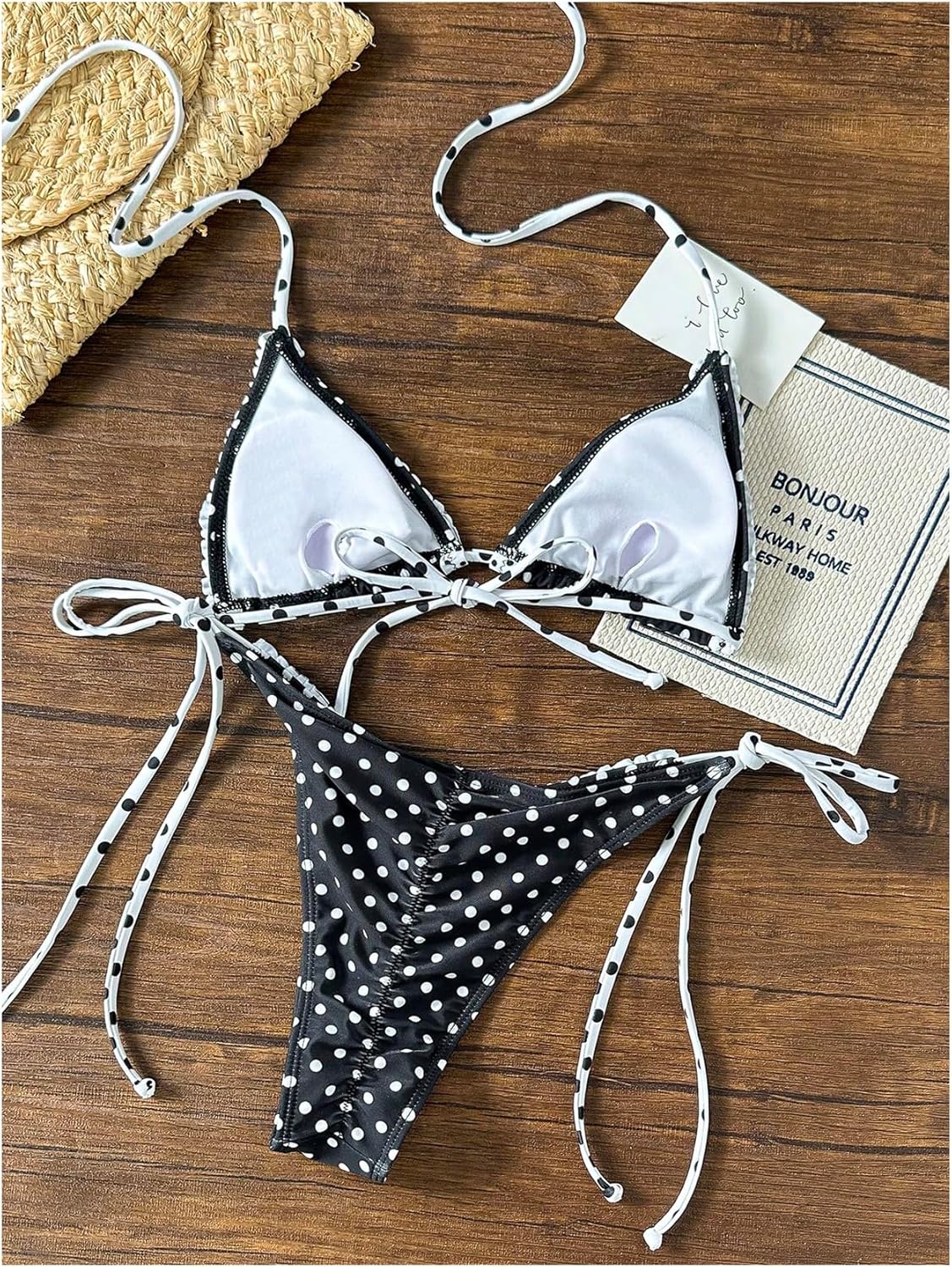 MakeMeChic Women's Polka Dots Bikini Set Halter Tie Backless Frill Trim 2 Piece Swimsuit - Image 5