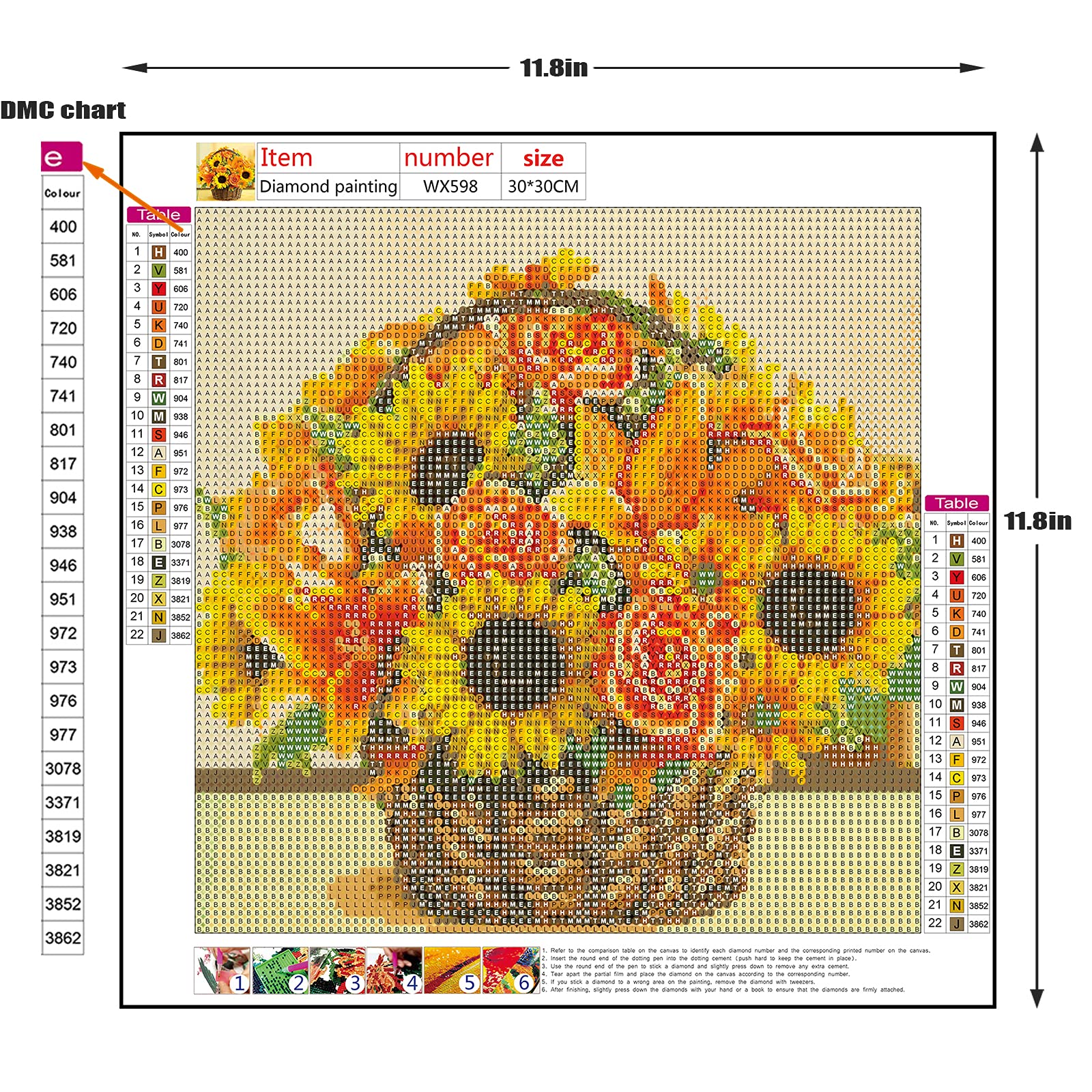 MXJSUA Diamond Painting Gatto Diamond Painting Bambini, Kit per Diamond Painting, Diamond Painting Kit Completo, Pittura Diamante 5D, Decorazione per Casa e Pareti 30x30cm Cesto di Girasoli