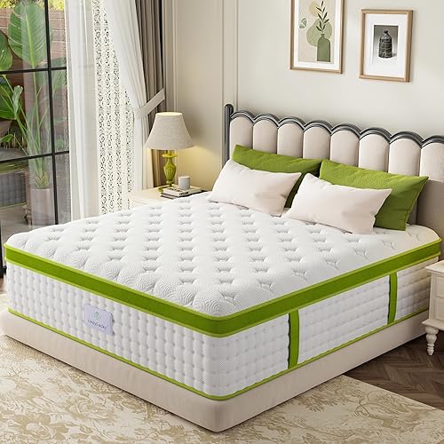 Onlylucky Colchón Tamaño Queen, Colchón Queen Firme de 14 Pulgadas en una Caja, Colchones Híbridos con Espuma Viscoelástica de Gel y Resortes de