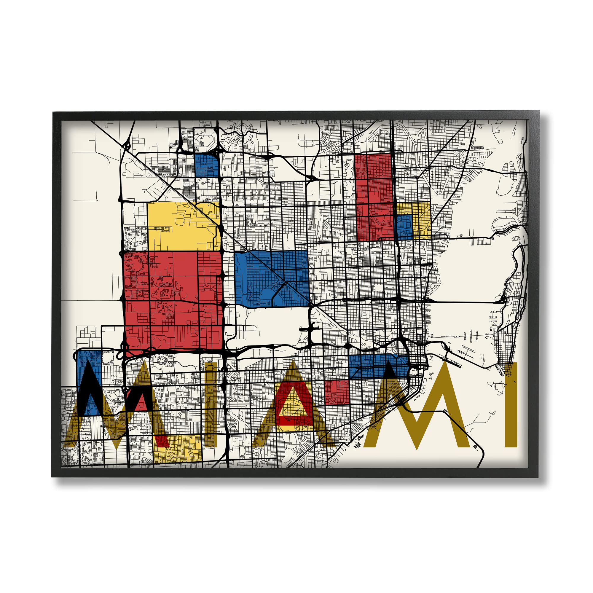 Stupell IndustriesStupell Industries Miami City Street Grid Abstract Block Shape Inspiration, Designed by Daphne Polselli Black Framed Wall Art, 20 x 16, Beige