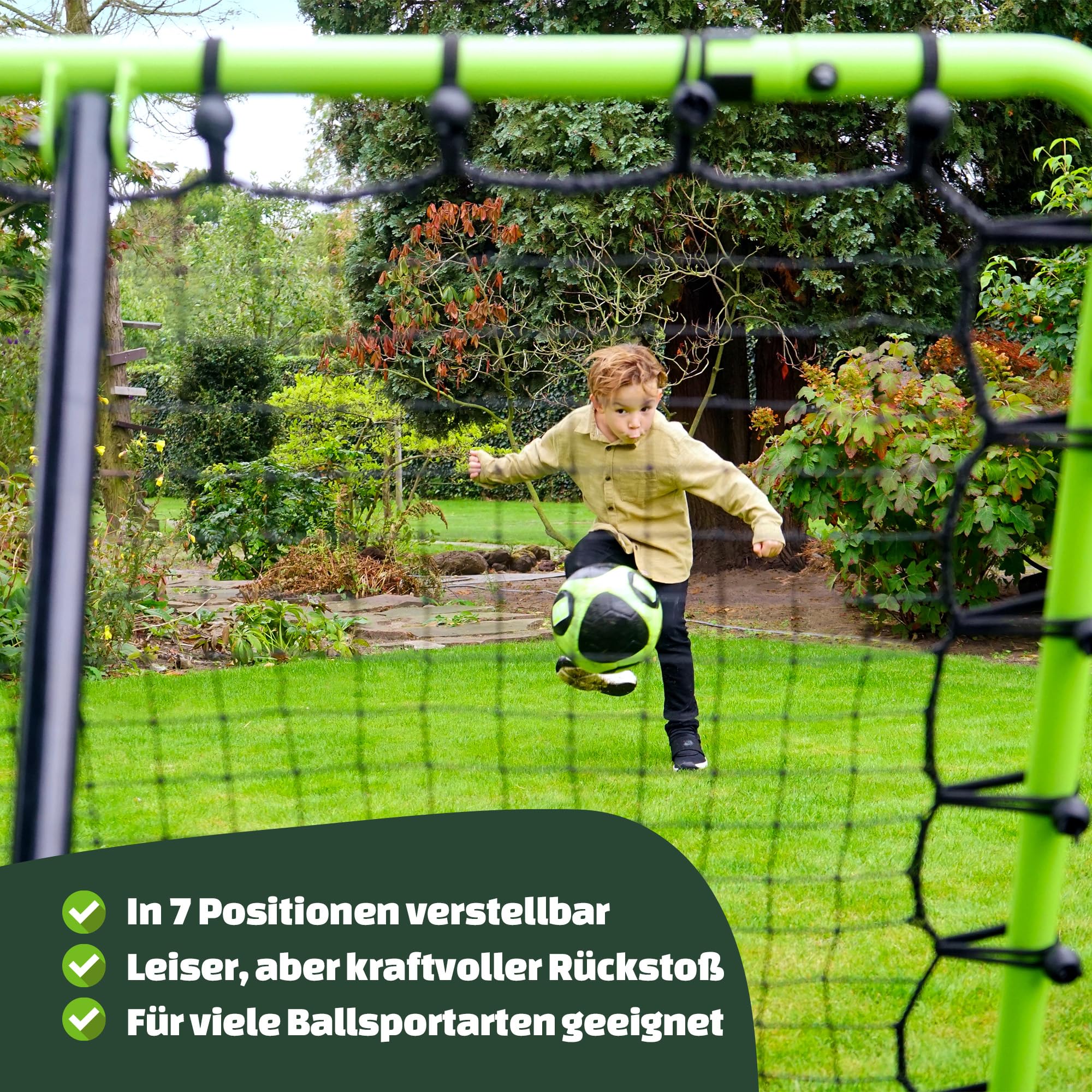 EXIT Toys Rebounder 100 x 100 cm 7-Fach Verstellbar – Für Fußball und Handball im Garten – TÜV Geprüft – Tempo Multisport – Grün/Schwarz
