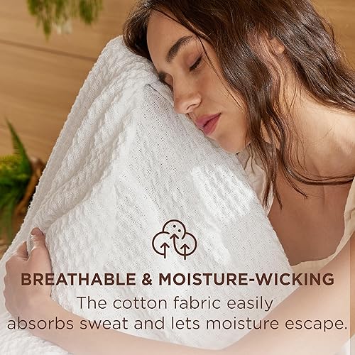 Miniatura 10 de Bedsure - Mantas 100 % algodón tamaño Twin XL para cama, tejidas con punto gofre de 405 GSM, acogedoras, cálidas, suaves y livianas, para todas las