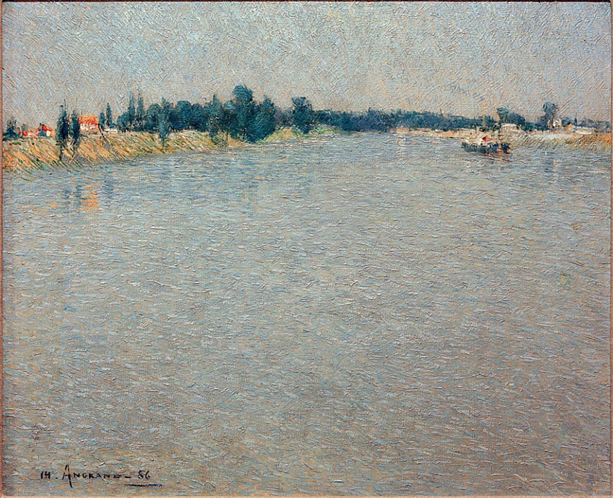 HRJUBWREE Classic Canvas Picture Art Canvas Print Modern Oil Painting the Seine in the Morning by Charles Angrand Artwork on Wall for Home Decor 60x90cm