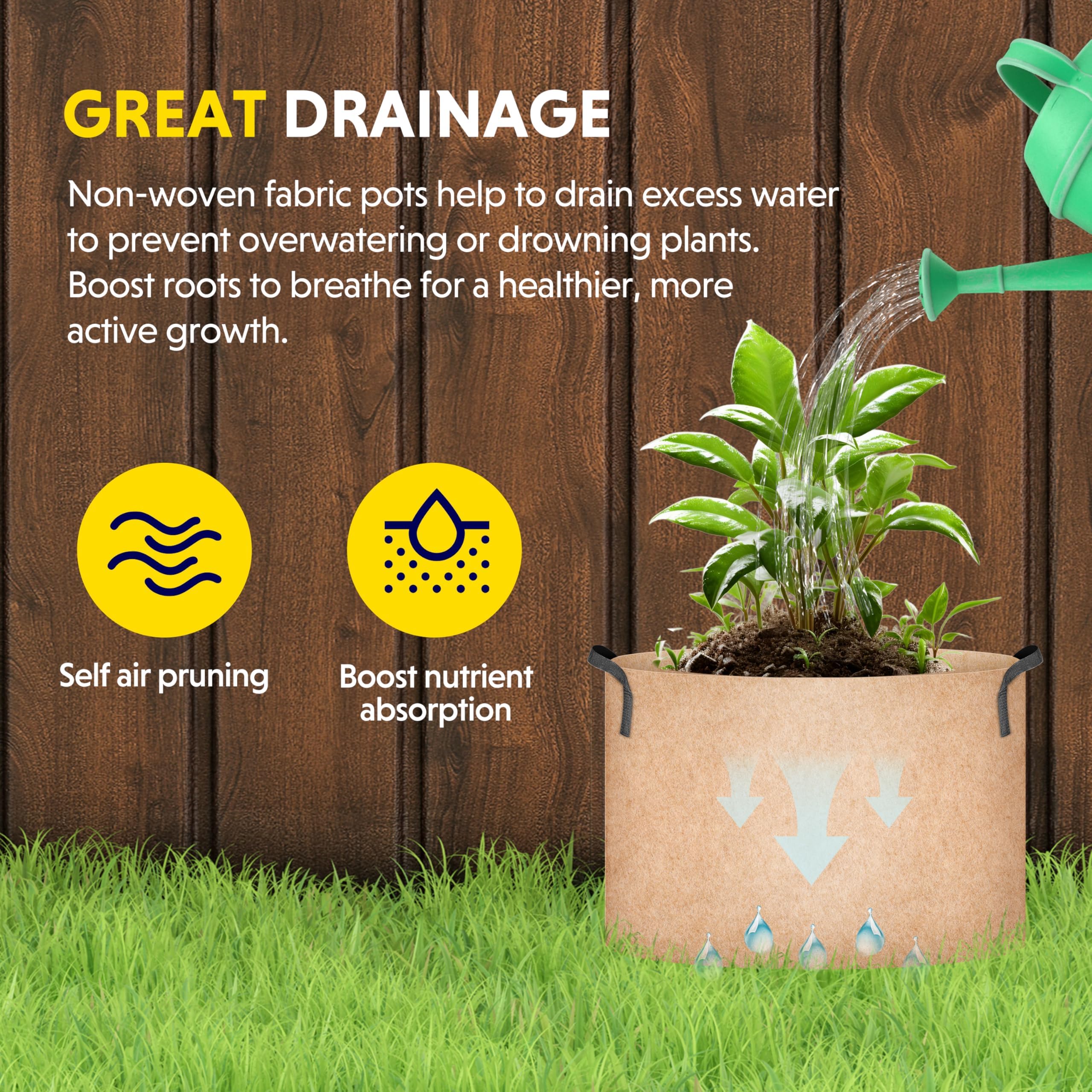 Simple Deluxe Con Asas, Bolsa no Tejida Gruesa Resistente con 6 Etiquetas para Plantas, 7 galones, 12 Unidades