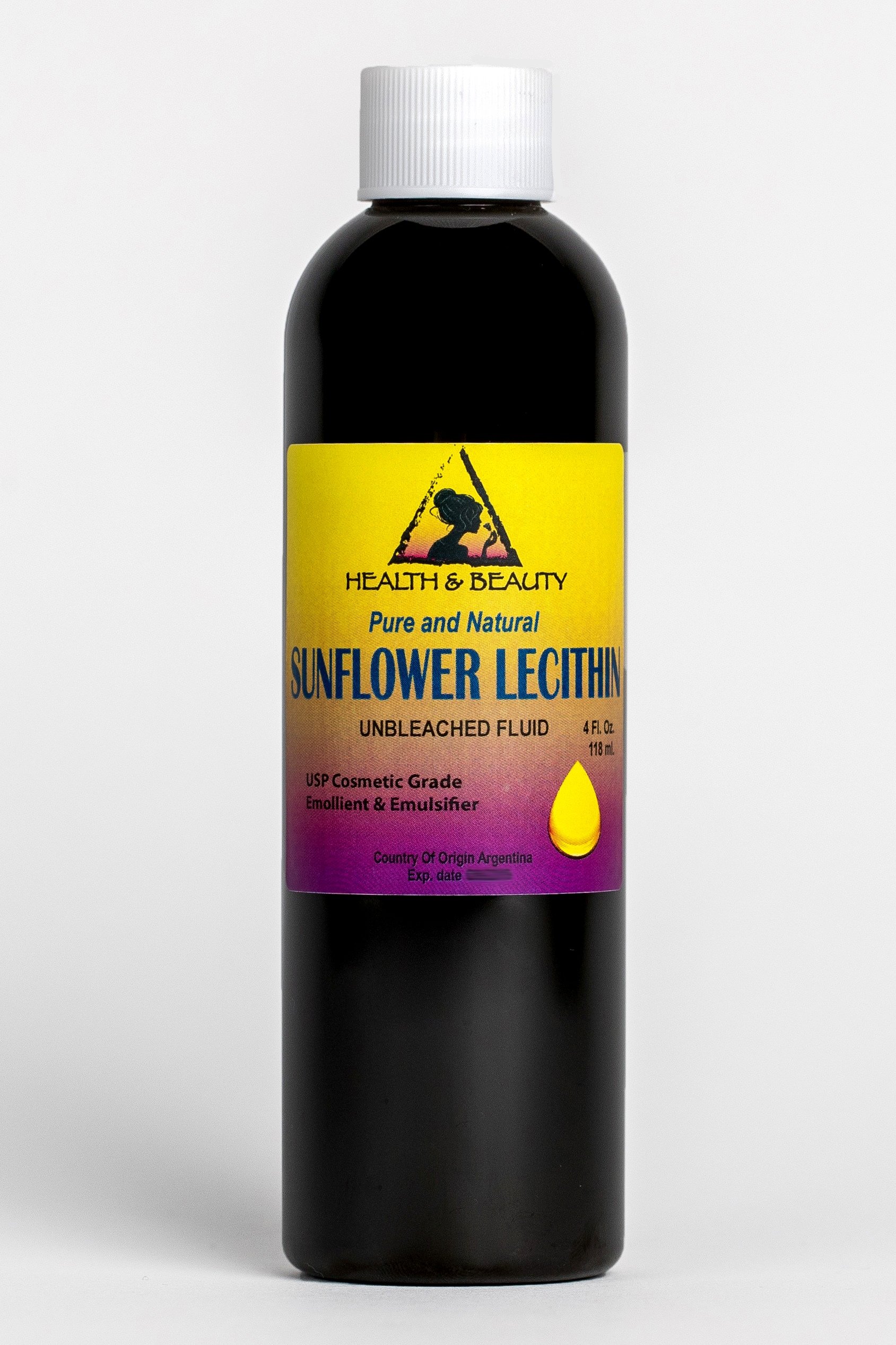 Lecithin Sunflower Unbleached Fluid Liquid Emulsifier Emollient Stabilizer Pure 4 oz 4 Fl Oz (Pack of 1)