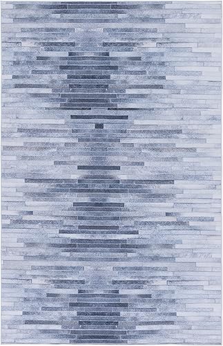 Miniatura 3 de SAFAVIEH Alfombra lavable de piel sintética, 8 x 10 pies, gris claro y gris, antideslizante, patrón estampado moderno, ideal para sala de estar,