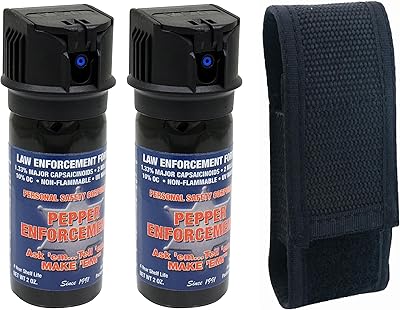 Pepper Enforcement 2-Pack PE510MF-FT Fogger Pepper Spray with Belt Loop Holster - Max Strength10% OC Formula for Self Defense - Flip-Top Canister - 4 Year Shelf Life