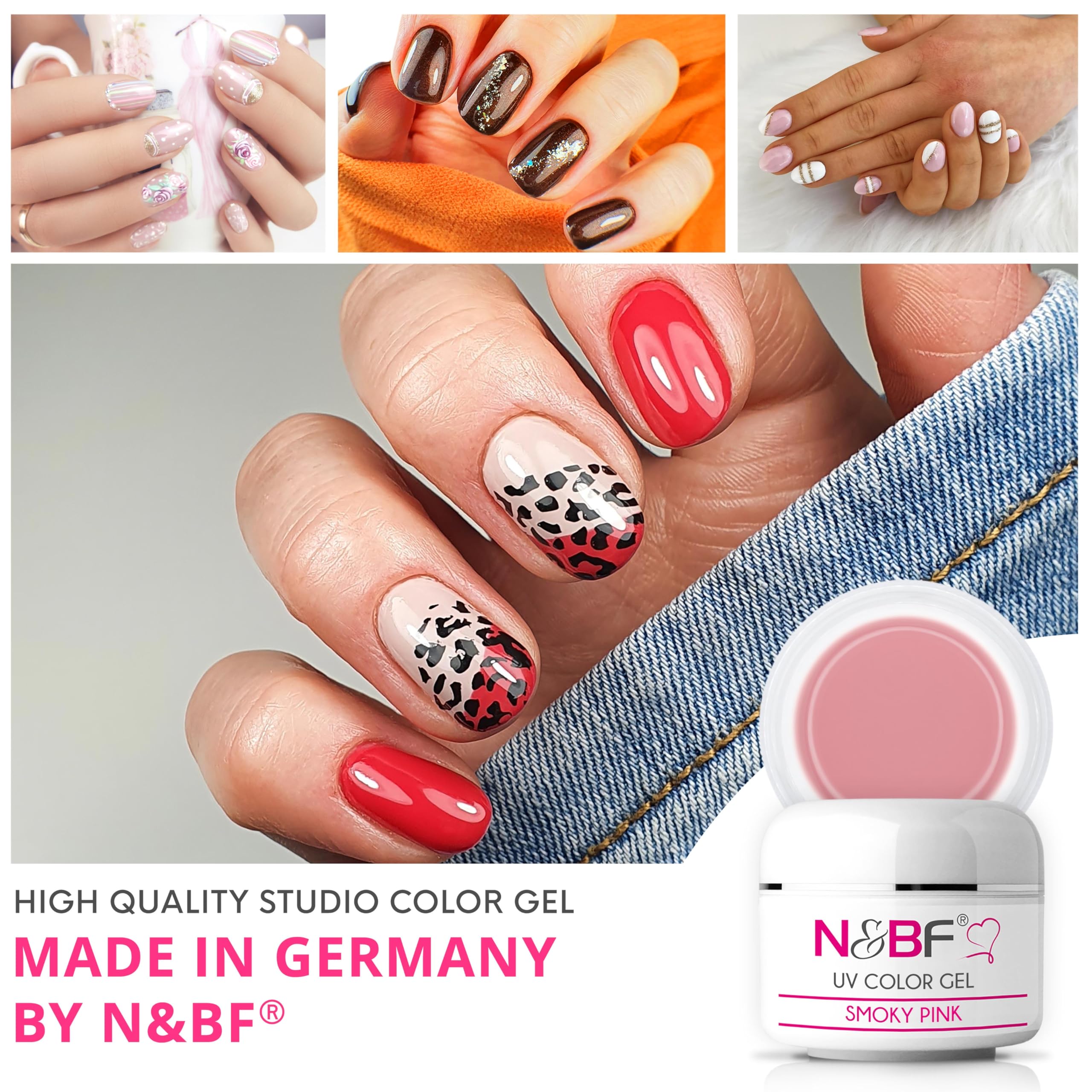 N&BF UV Farbgel 5 ml | Smoky Pink (Rosa) | Colourgel deckend mittelviskos | Color Gel für Gelnägel | Made in Germany | Nageldesign Farbgele | selbstglättend ohne Säure - 4