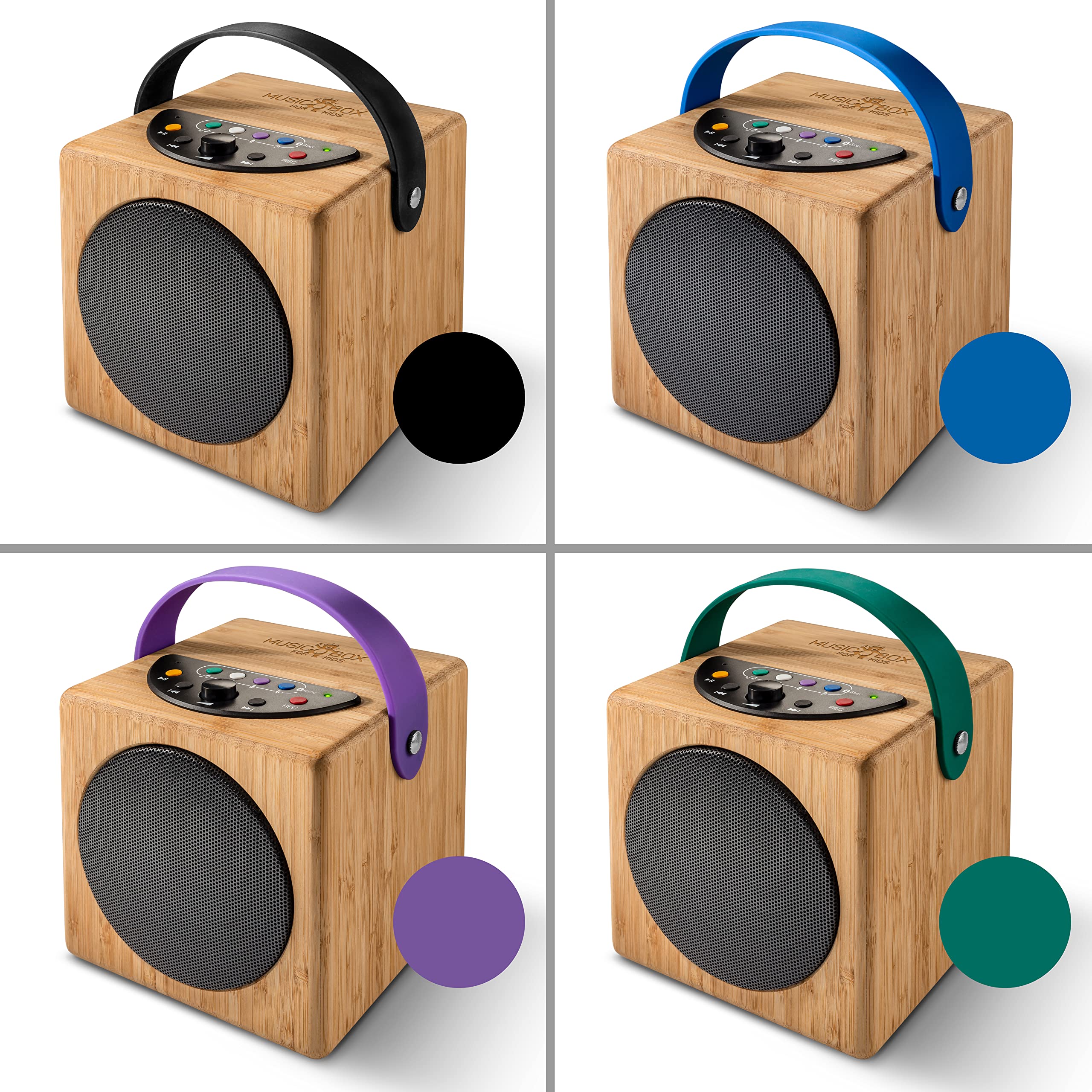 Music Box for Kids - Altoparlante portatile per bambini con riproduzione di chiavetta USB o Bluetooth con jack per cuffie, limitatore di volume, registrazione e sleep.