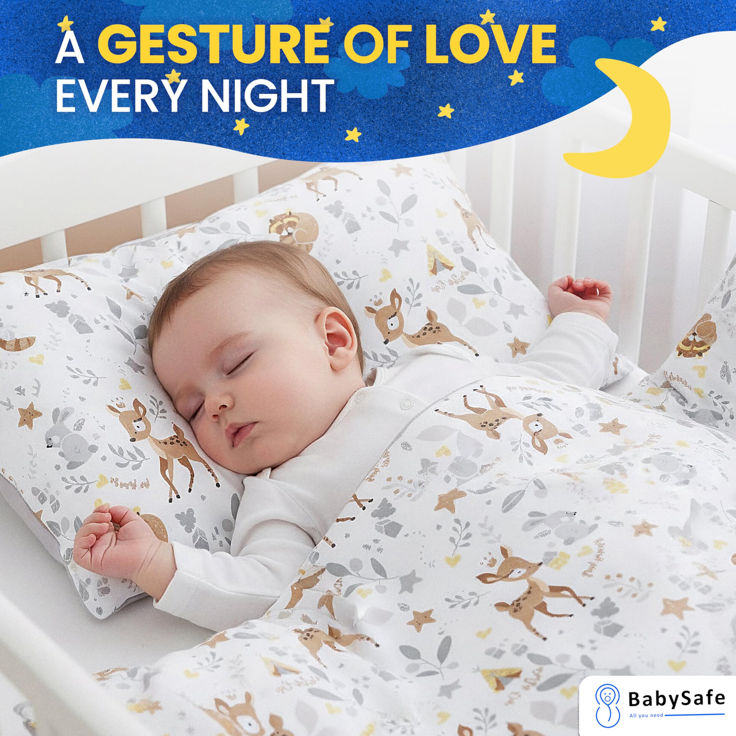 BABYSAFE Housse de Couette pour lit Bébé 120 x 90 cm, 100% Coton Biologique, draps certifiés Oeko-TEX, lit Simple, Parure de lit Enfant, Forêt