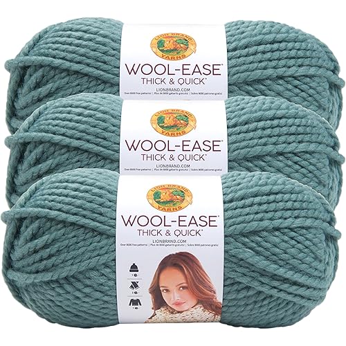 Lion Brand Yarn Wool-Ease Thick and Quick Yarn, Soft and Bulky Yarn for Knitting, Crocheting, and Crafting, 3 Pack, Succulent