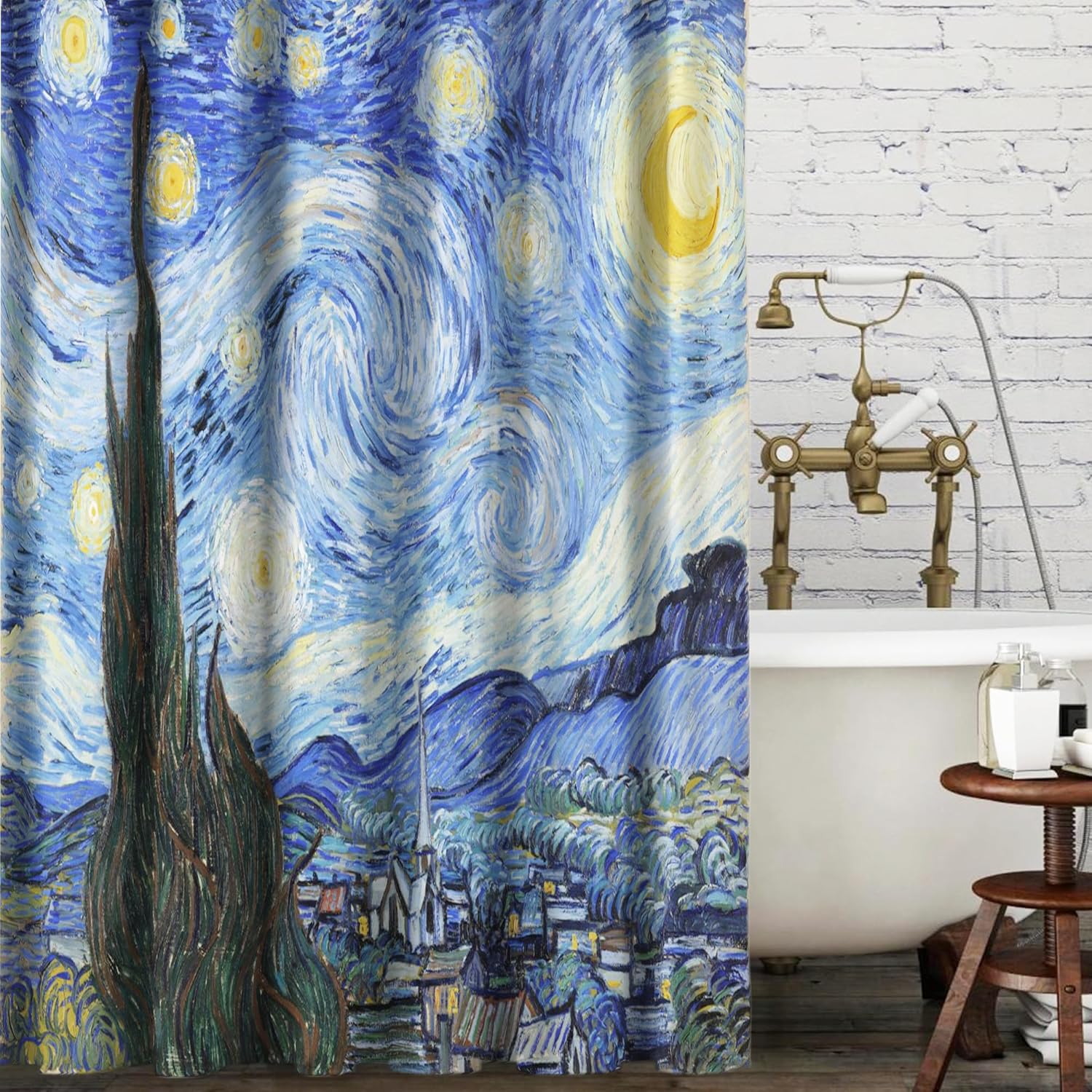 Starry Night Blue Shower Curtain by V.Gogh 84"x72", Waterproof Soft Polyester Washable Durable Bathroom Curtain with 12 Hooks for Home Hotel Farmhouse Bathtub Art Painting Decor