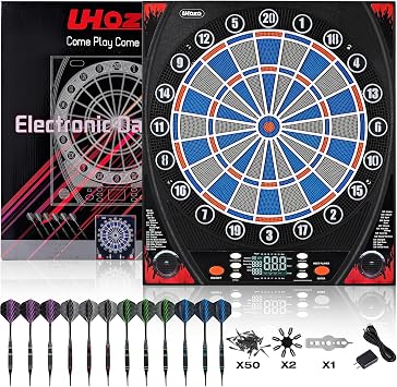 Electronic Dartboard, Dual Speakers with Automatic Voice Announcing Score, High Definition LCD Display, Includes 12 Soft Tip Darts, Suitable for Family Gatherings Bar Entertainment