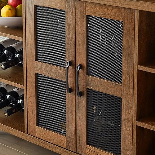 Miniatura 5 de Majnesvon Barra de café con soporte para botella y soporte para vasos gabinete moderno de metal y madera con 2 puertas estante independiente de