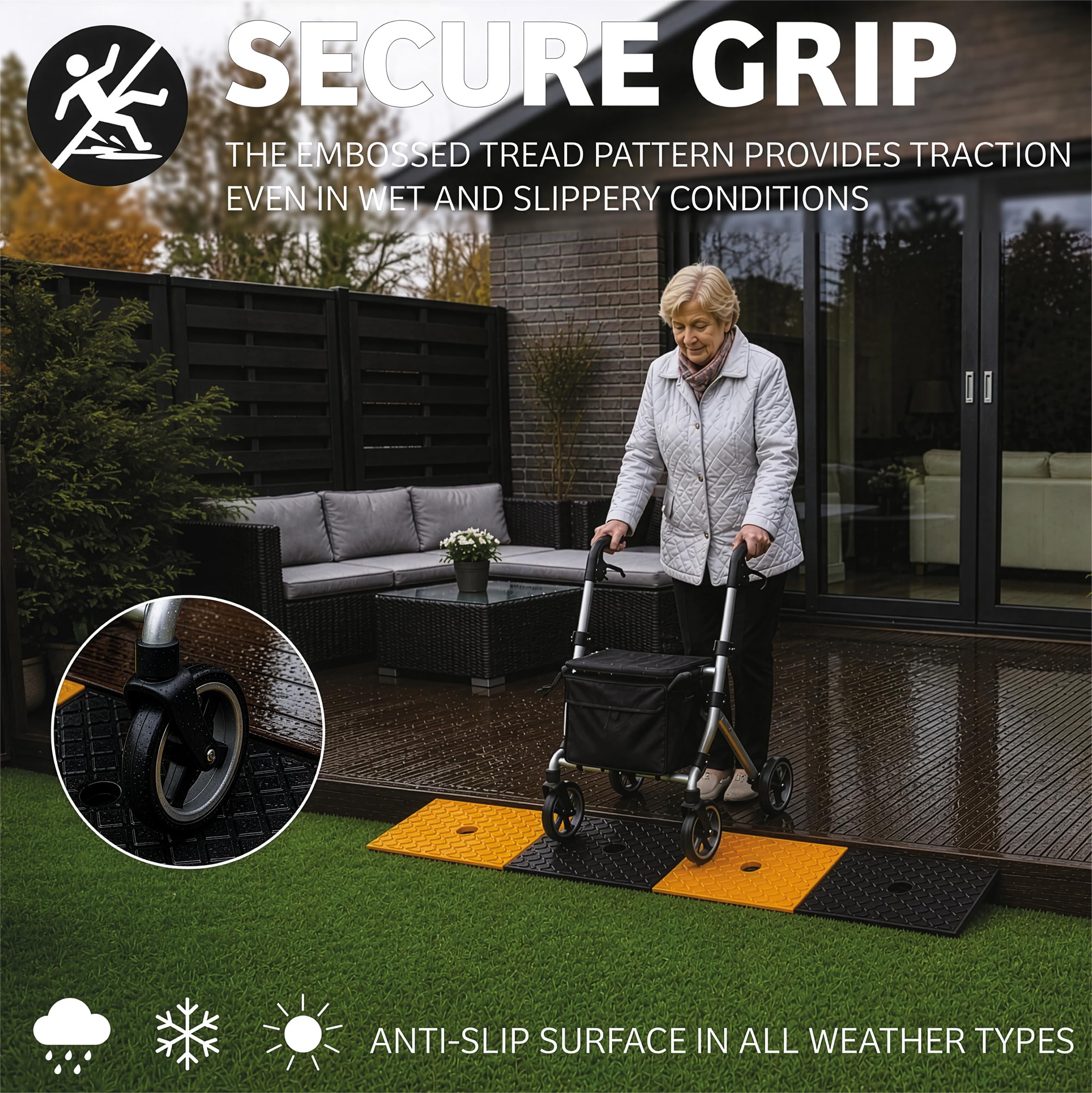 Aidapt Rampa de Goma de 3,8 cm de Altura, 1 Metro de Ancho, Uso en Todo Tipo de Clima, Superficie Texturizada para una Mejor tracción y Agarre, Uso en Silla de Ruedas/Scooter de Movilidad Reducida,