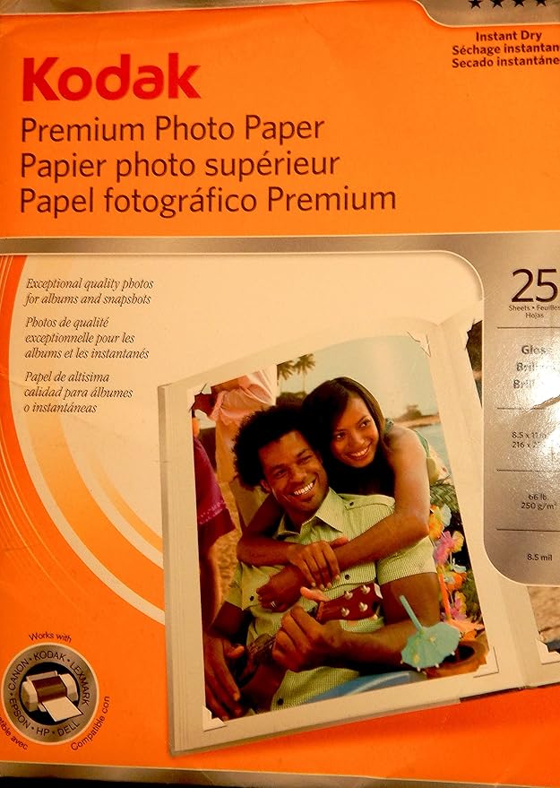 Kodak Premium Photo Paper, 8.5 mil, Glossy, 8 1/2 x 11, 25
