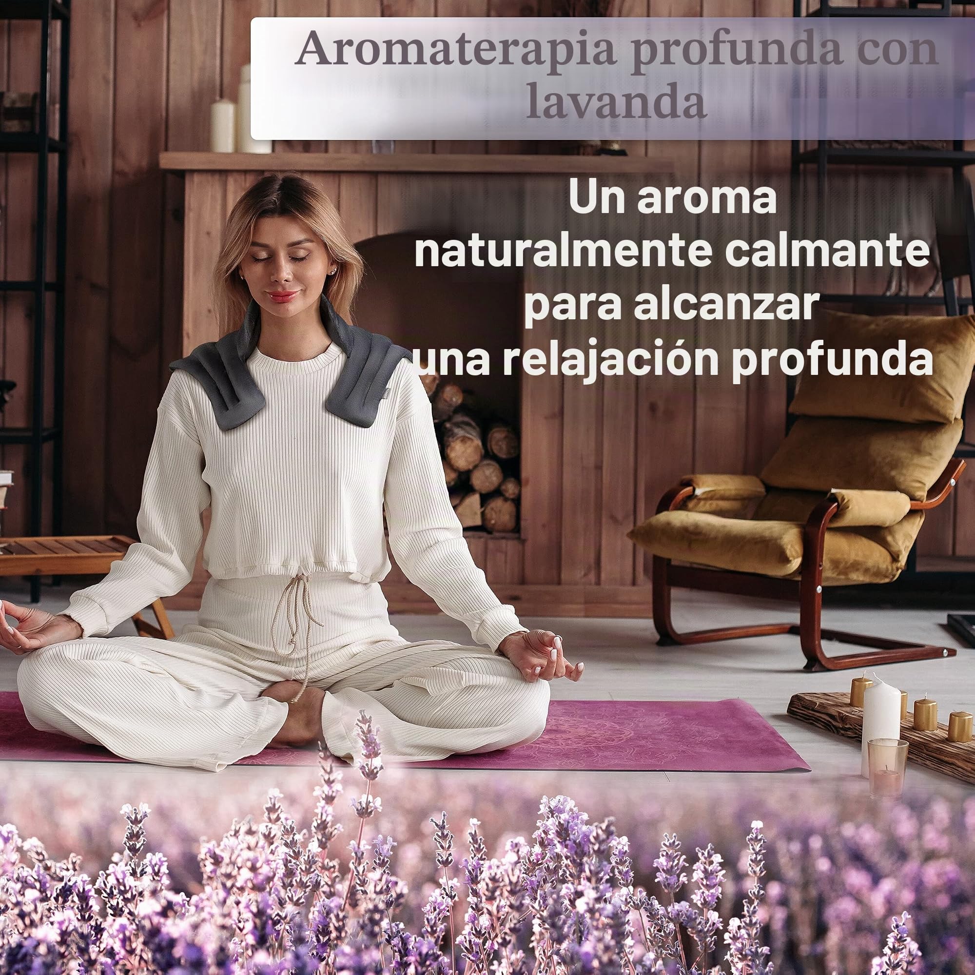 ICEHOF Cojín de calor para cuello y hombros con lavanda, para microondas, calor duradero gracias a las perlas de arcilla natural, incluye aromaterapia, forma ergonómica