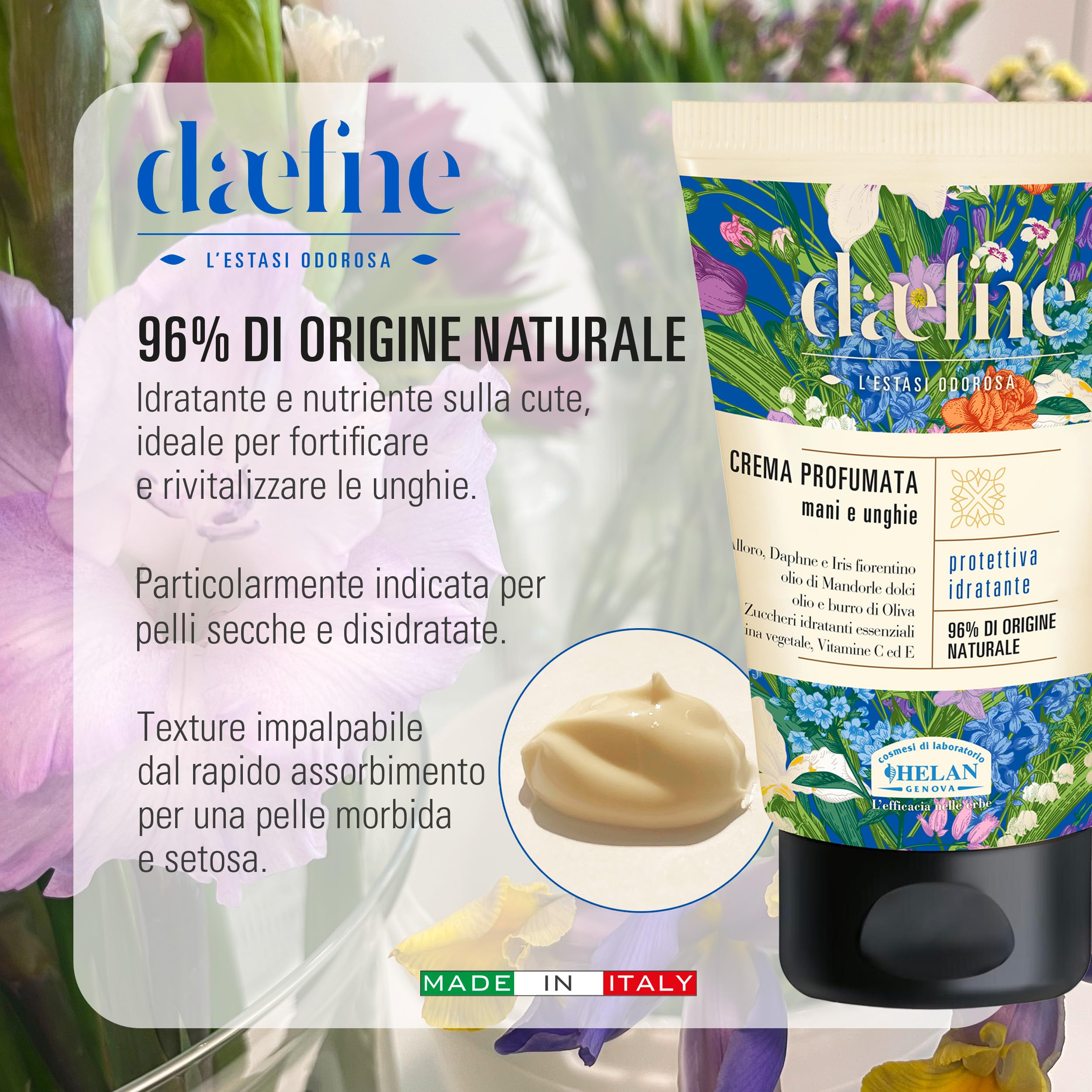 Helan Daefne - Cofanetto Regalo Donna con Profumo Donna Fiorito 10ml + Crema Mani Secche e Screpolate con Vitamina C e E Rivitalizzante Unghie 50ml, Idee e Regali per Lei Beauty Naturale Made in Italy