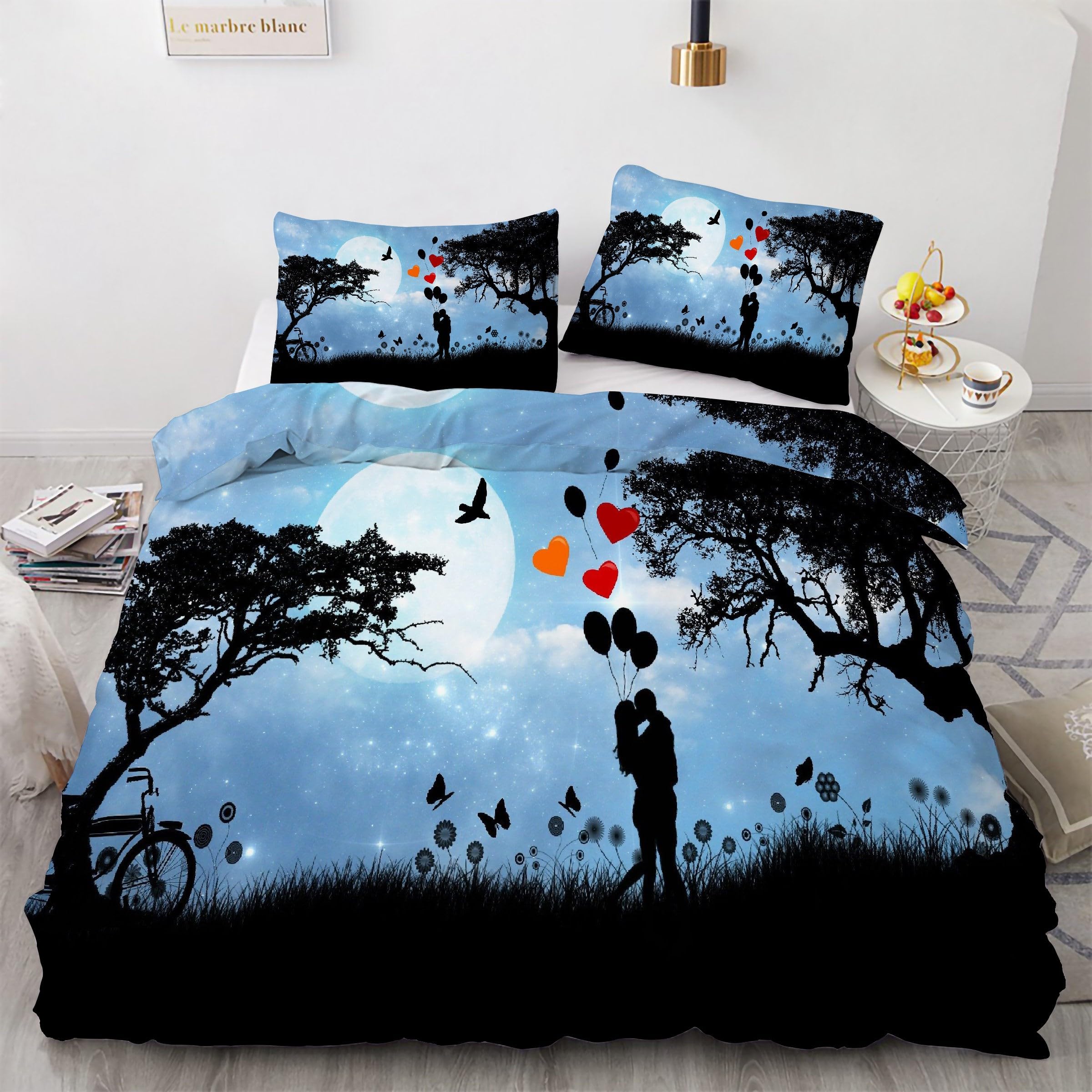 Parure de lit 90x190 housse de couette couple imprimée en tissu microfibre zippée