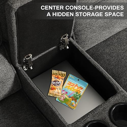 Miniatura 4 de KIGOTY Sofá reclinable de dos plazas con consola central, silla reclinable de cine en casa con 4 portavasos, 2 asientos reclinables, sofá de dos