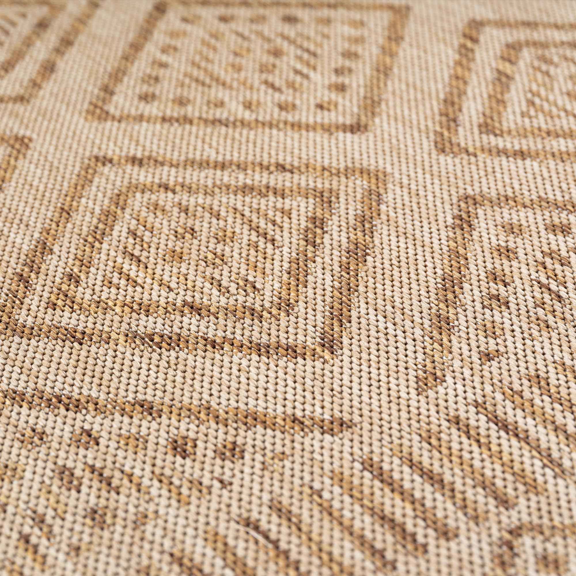 SIMPEX Tapis Extérieur Beige Effet Jute Rond 200 cm Balcon Terrasse Jardin Résistant UV Grand XL Motif Losanges Tissage Plat