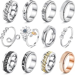 FASACCO 12Pcs Fidget Anxiety Rings for Women Men