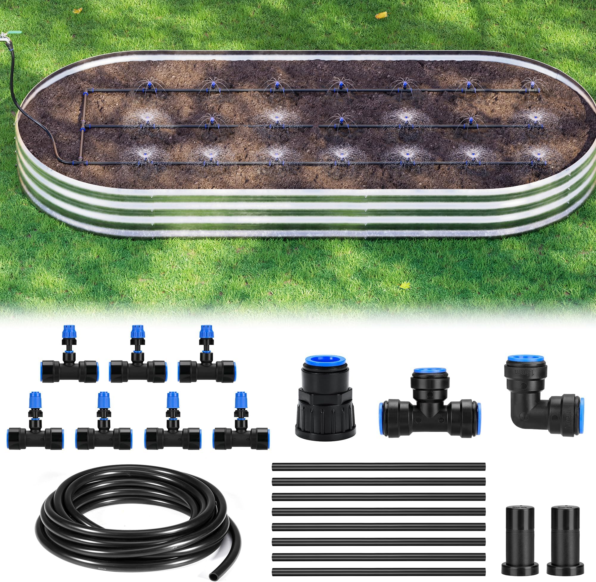 HIRALIY Raised Bed Drip Irrigation Kit Small, DIY Garden Grid Watering System, Garden Irrigation System, for Raised Beds up to 2 x 8FT