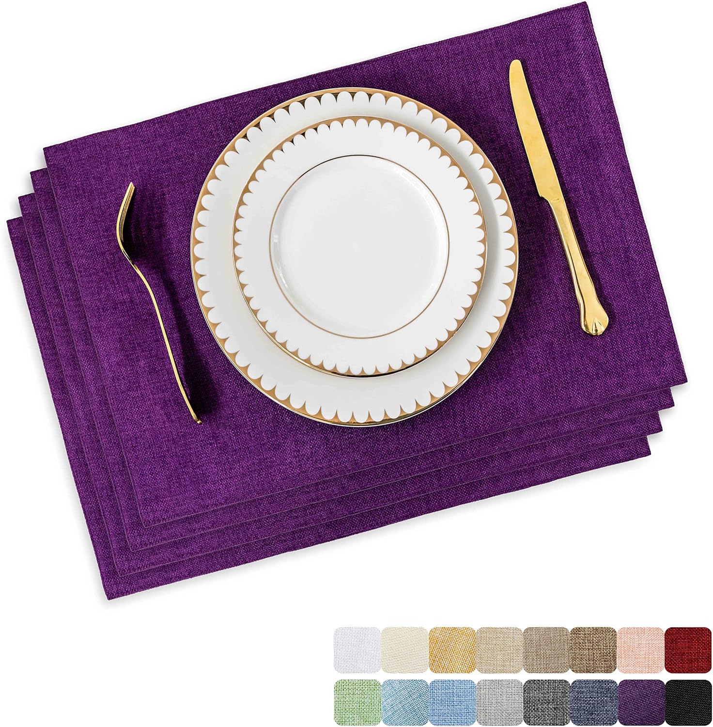 Home Brilliant Place Mats Set of 4 Purple, Heat Resistant Dining Table ...