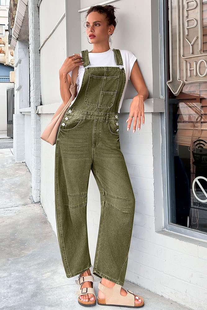 Amazon.com: PLNOTME Womens Denim Bib Overalls Barrel Leg