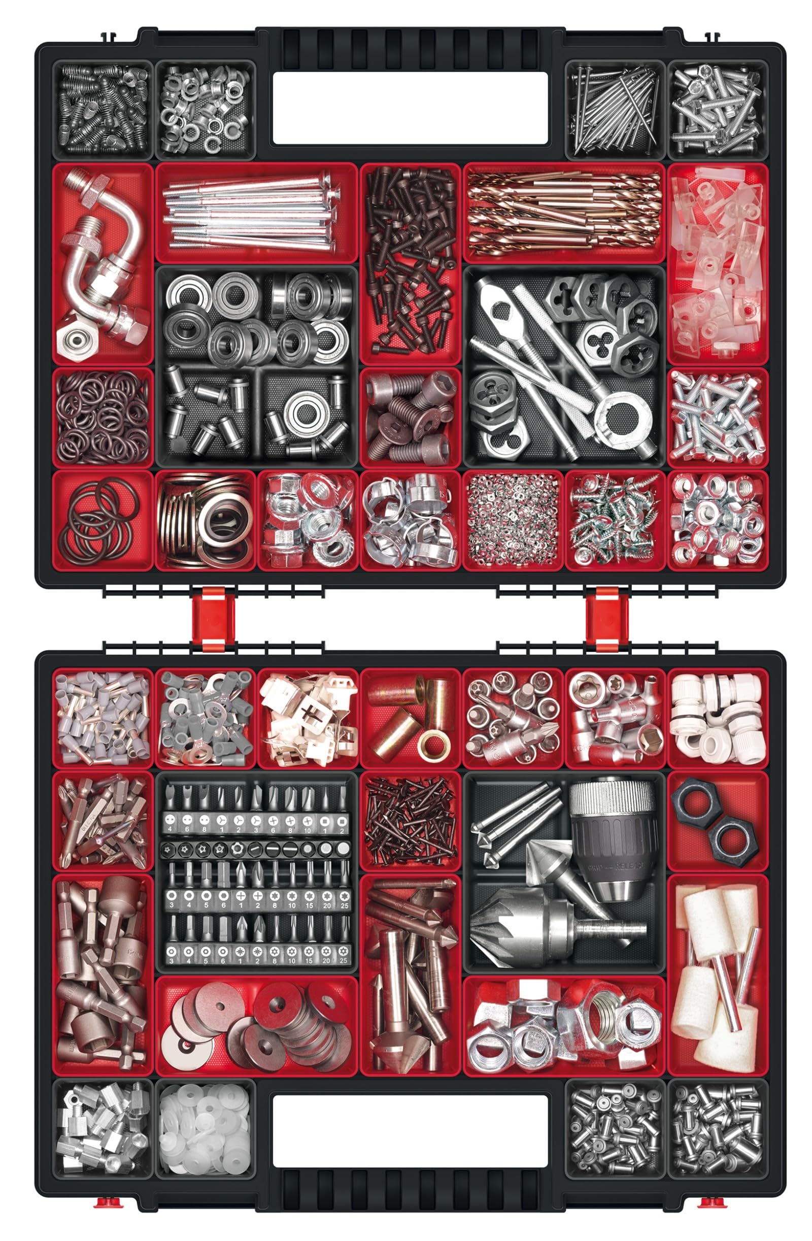 Mivos Scatola di Assortimento Su Entrambi i Lati, 399 x 303 x 100 mm, Con 42 Scomparti per Piccole Parti, Robusta per Viti e Accessori, Ideale per Officina - Made in EU