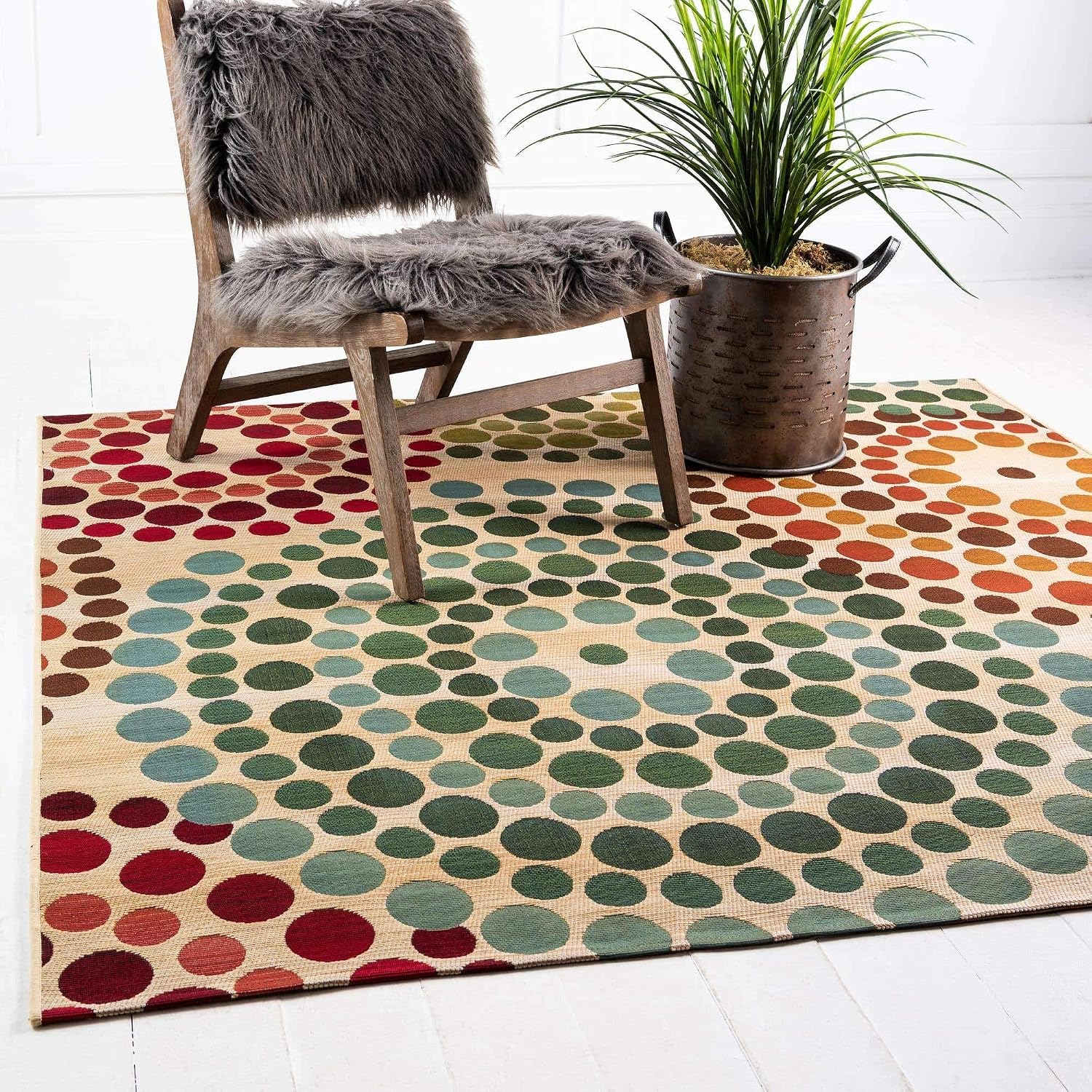 Unique Loom Outdoor Modern Collection Area Rug - Spark (5' 4" Square, Beige/ Burgundy)