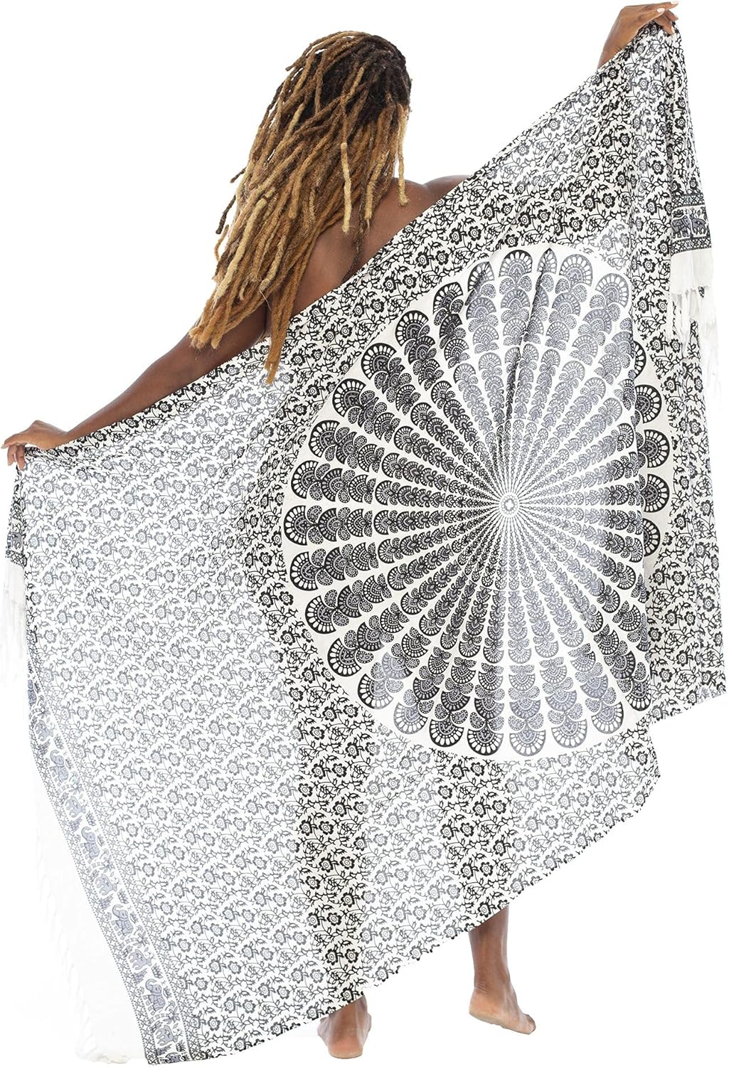 Back From Bali Womens Plus Size Sarong Swimsuit Cover Up Peacock Beach Wear Bikini Wrap Skirt with Coconut Clip - Image 3