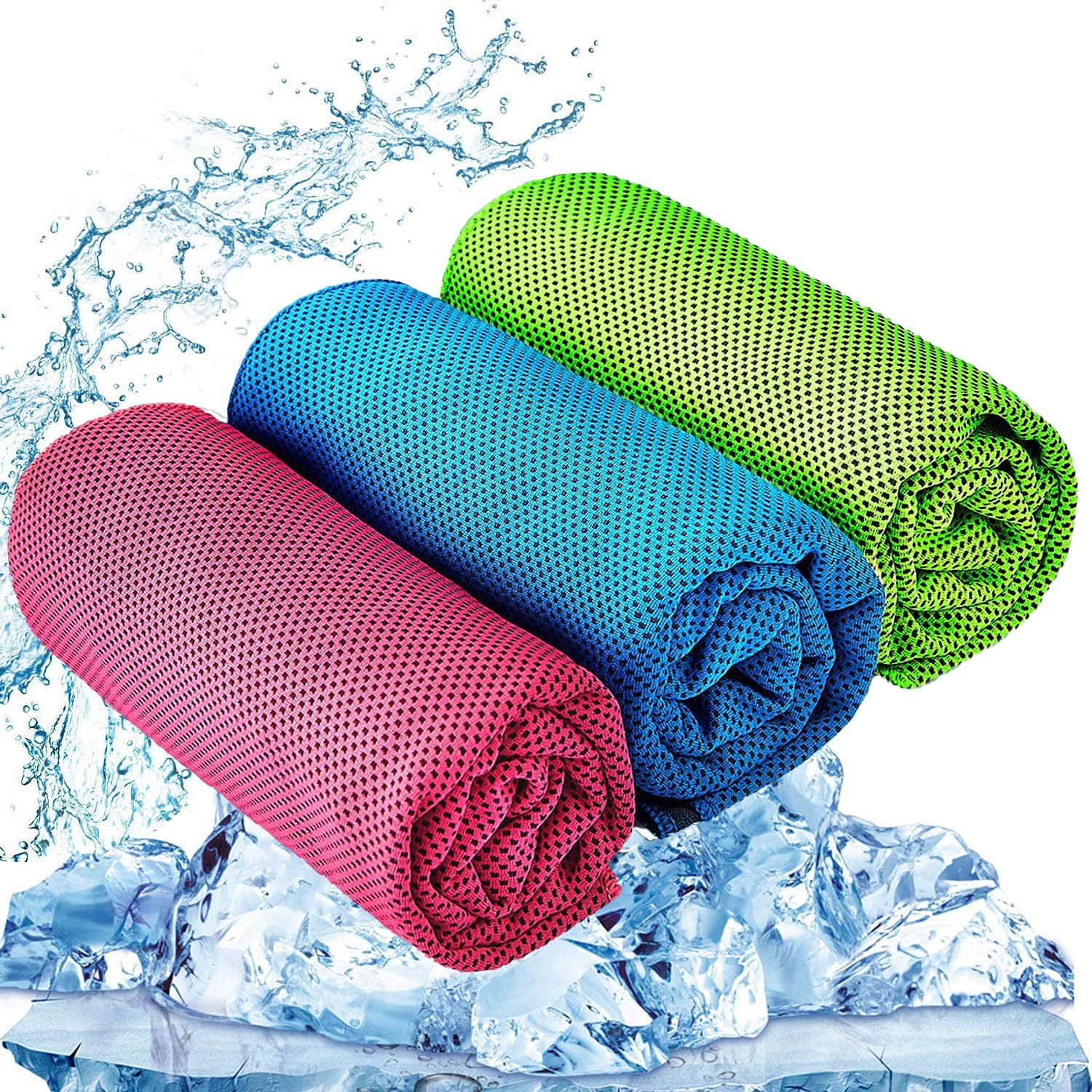 YQXCC 3 Pcs Cooling Towel (47"x12") Cool Cold Towel for Neck, Microfiber Ice Towel, Soft Breathable Chilly Towel for Yoga, Golf, Gym, Camping, Running, Workout & More Activities